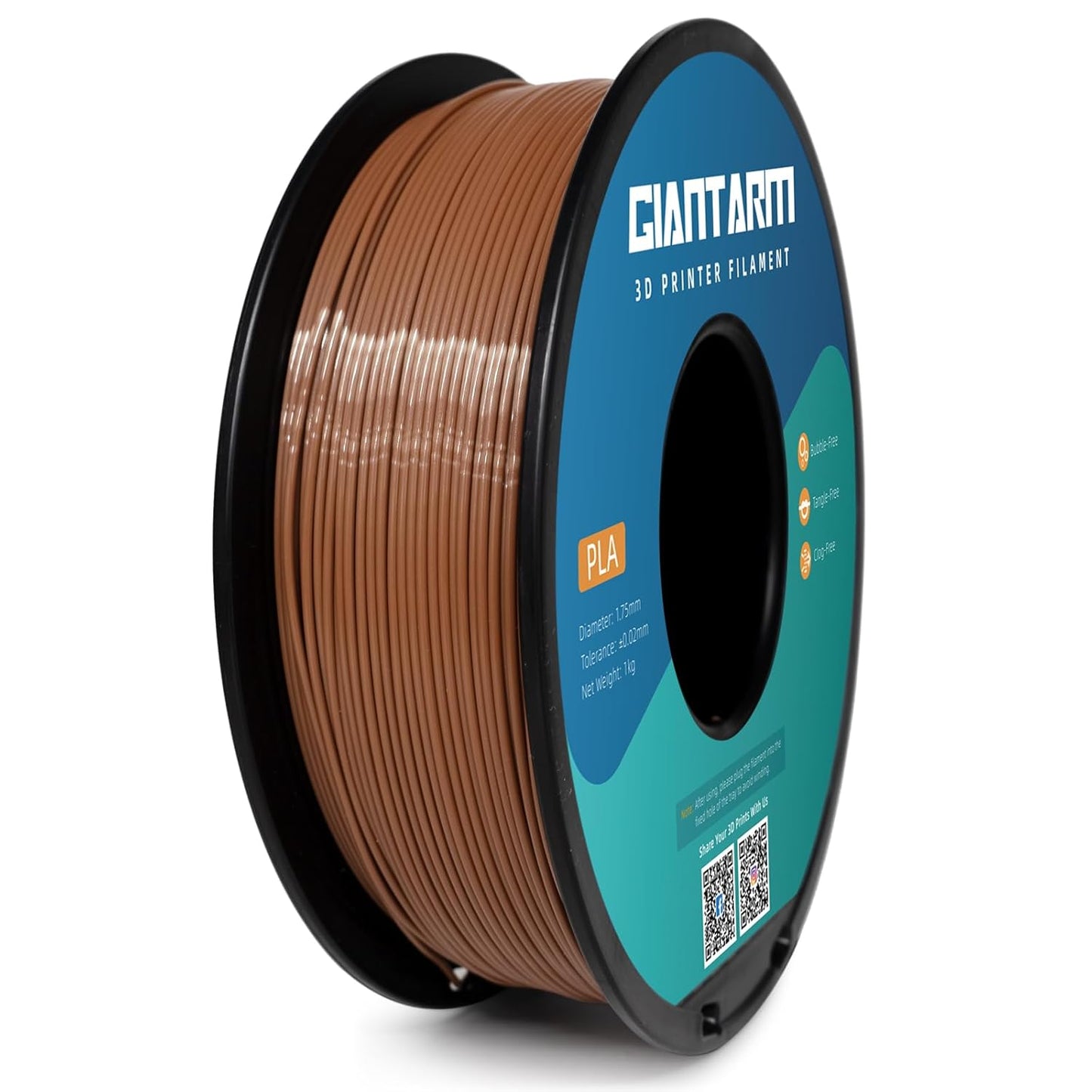 GIANTARM PLA Filament,Brown 3D Printer Filament 1Kg(2.2lbs) Spool,1.75mm Dimension Accuracy +/- 0.03mm,Fit Most FDM 3D Printers