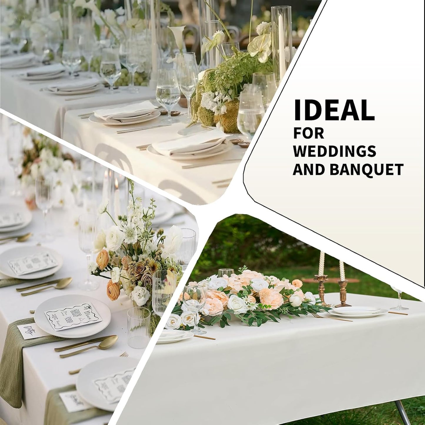 Ivory 6 Pack Polyester Table Cloth 60 x 126 Inch, Rectangle Tablecloths for 6 Foot Tables Washable Table Cloth for Party Wedding