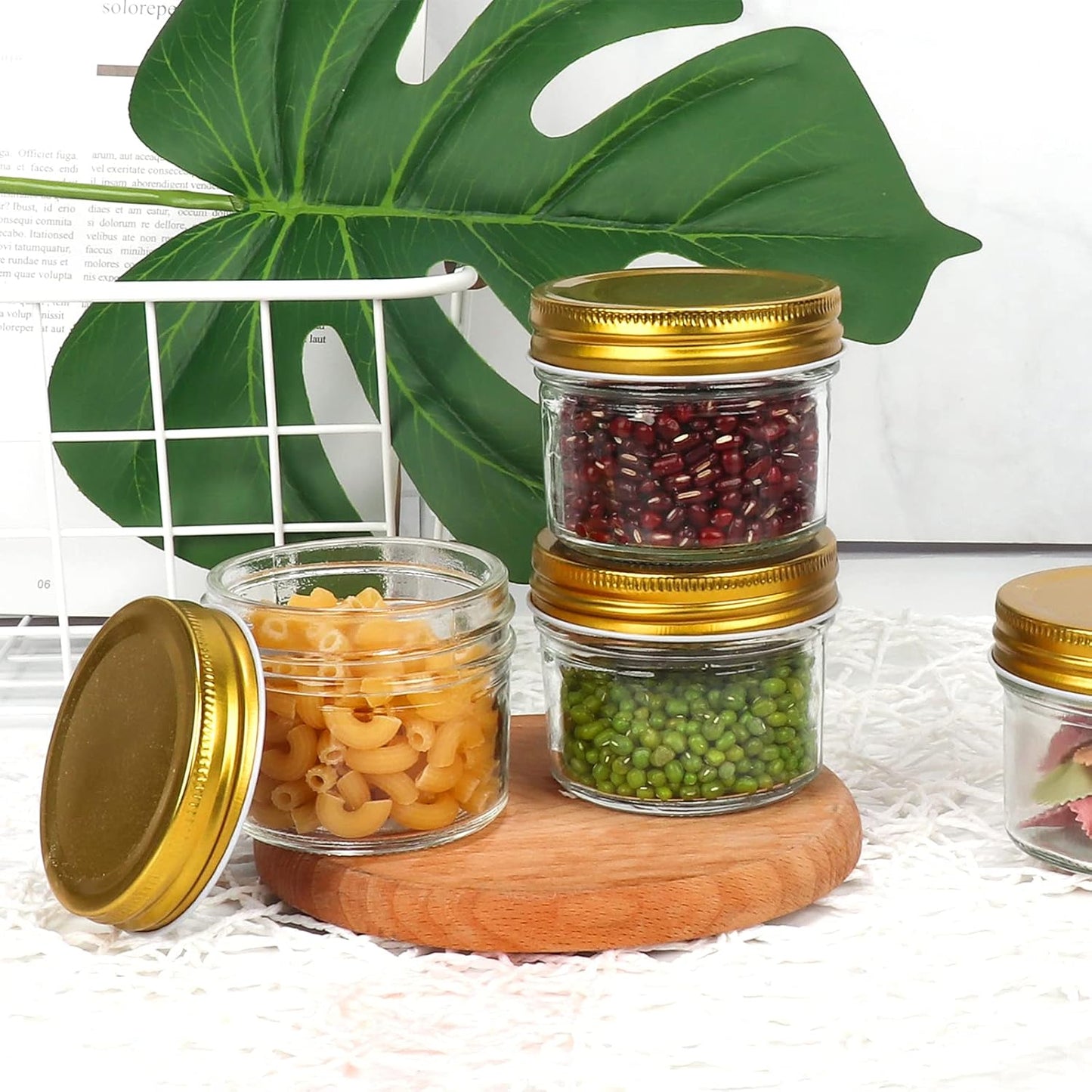 Betrome 4 oz Clear Glass Jars with Metal Golden Lids, Pack of 40, 100ml Round Canning Jars,Ideal for Spices, Herbs, Honey, Jam, Wedding Favors