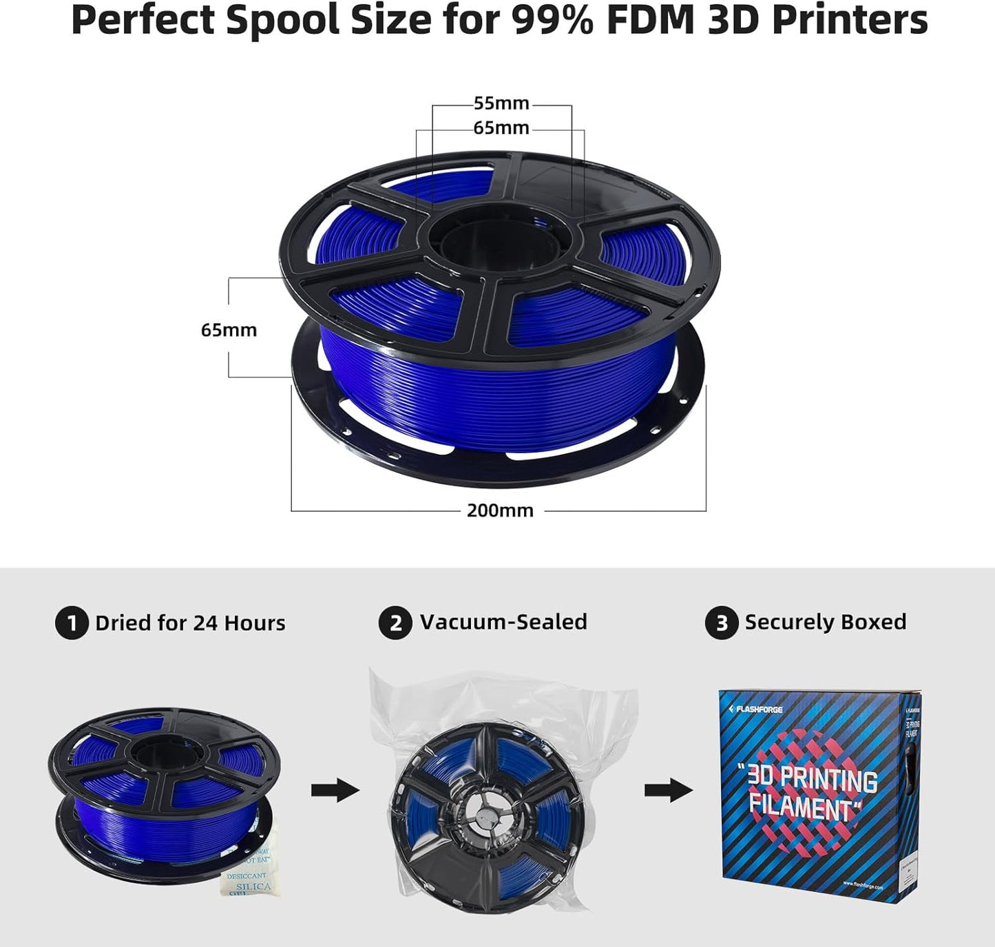 FLASHFORGE PLA Filament 1.75mm, 3D Printer Filament 1kg (2.2lbs) Spool, Dimensional Accuracy +/- 0.02mm, 3D Printing Filament Easy to Use and Fits for Most FDM 3D Printers (Blue)