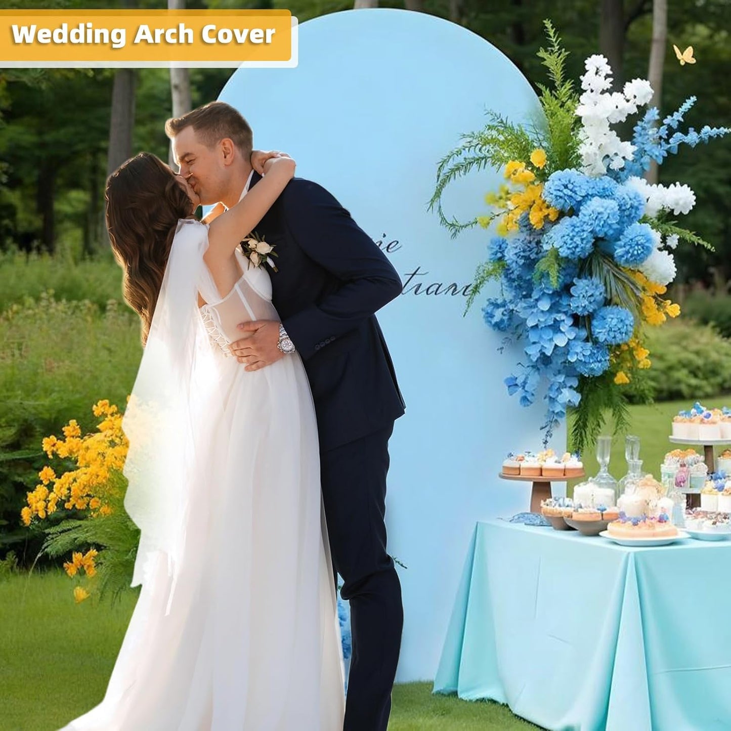 HEMMOTOP 7.2 ft Blue Arch Backdrop Cover (No Arch Stand), Spandex Arch Covers Stretchy Backdrop for Balloon, Wedding, Birthday Party, Baby Shower, Banquet Arch Decoratio