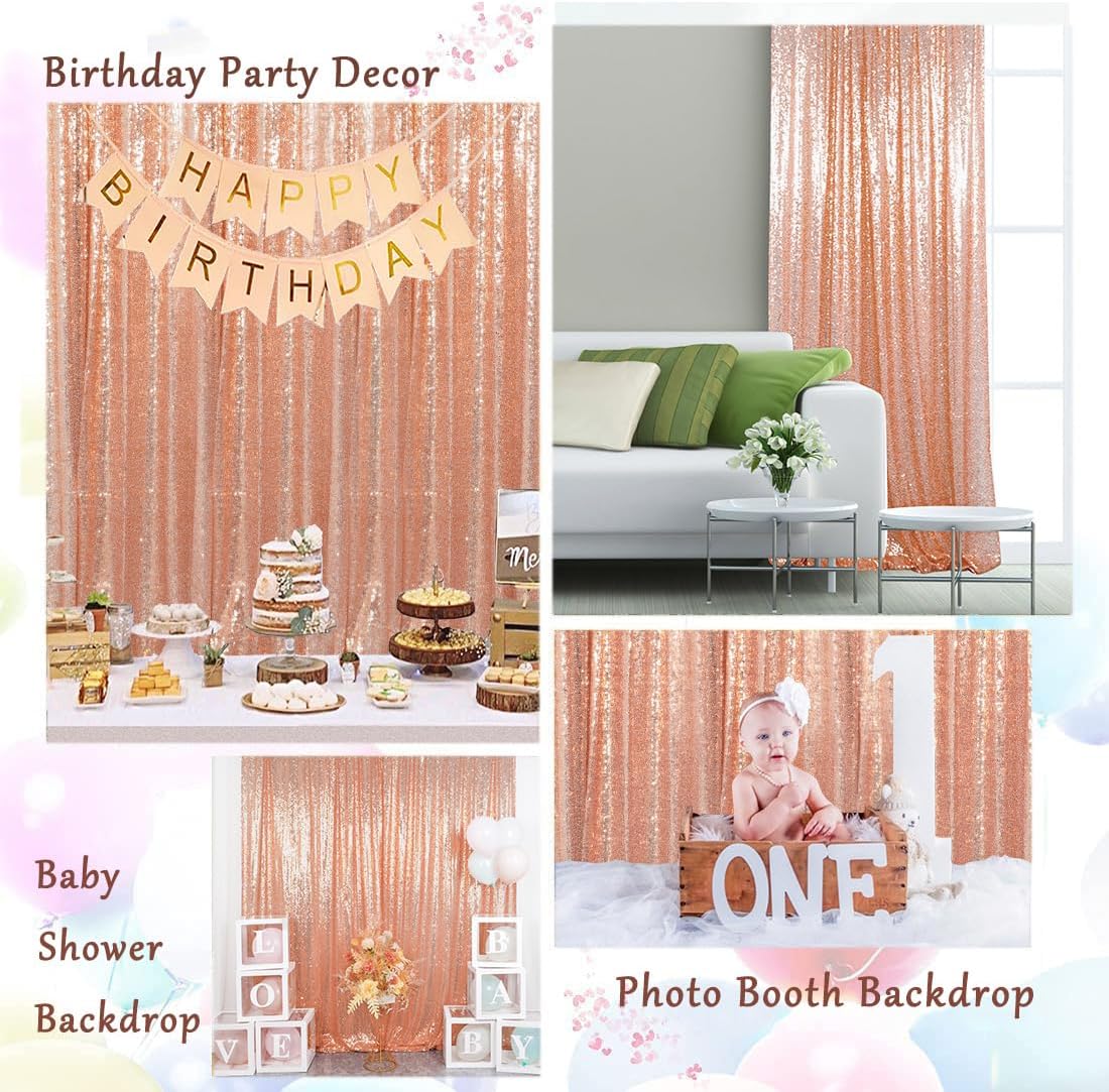 ShinyBeauty Sequin Curtains 2 Panels 4x10ft Rose Gold Backdrop Curtain Sequin Backdrop Wedding Backdrop Sequin Curtain Drapes Panels Photography Background Decoration