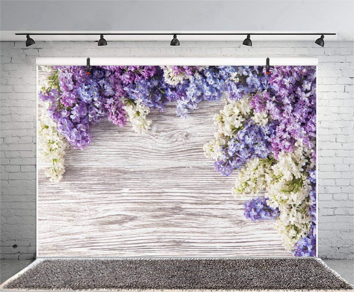 7x5ft Wooden Plank Photography Backdrops Purple Lilac Flowers Rustic Vintage Wood Wall Newborn Baby Shower Girls Adult Portrait Photo Background Kids Birthday Party Decor Photoshoot Studio Props