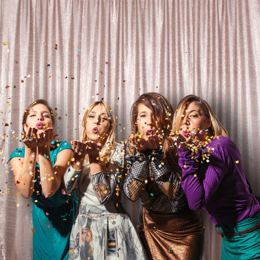 Poise3EHome 6Ft x 6Ft Champagne Sequin Backdrop, Glitter Thick Sequin Background Drapes, Sequence Xmas Thanksgiving Backdrop for Wedding Party Holiday Festival Decor