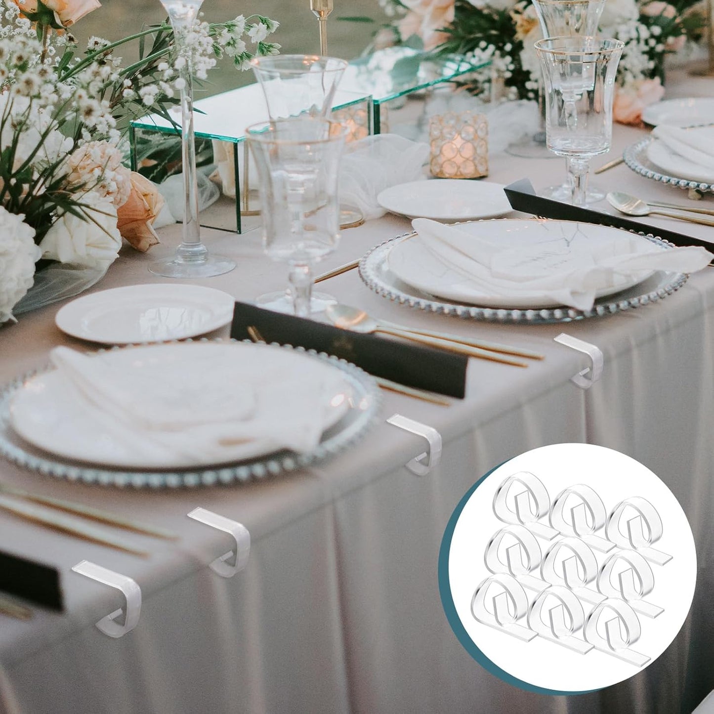 120 Pieces Transparent Clear Plastic Tablecloth Clips, Windproof Picnic Table Skirting Clamps Ideal for Outdoor Camping Picnic Christmas Weddings Banquets Graduation Parties (e Shape)