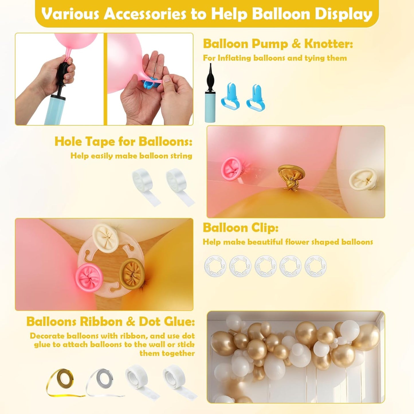 Wedding Arch Backdrop Stand 6.5FT Metal Backdrop Stand with 2 Pcs Adjustable Balloon Column Stand Gold Wedding Arch Frame for Birthday Party Graduation Baby Shower Ceremony Outdoor Supplies Dรฉcor