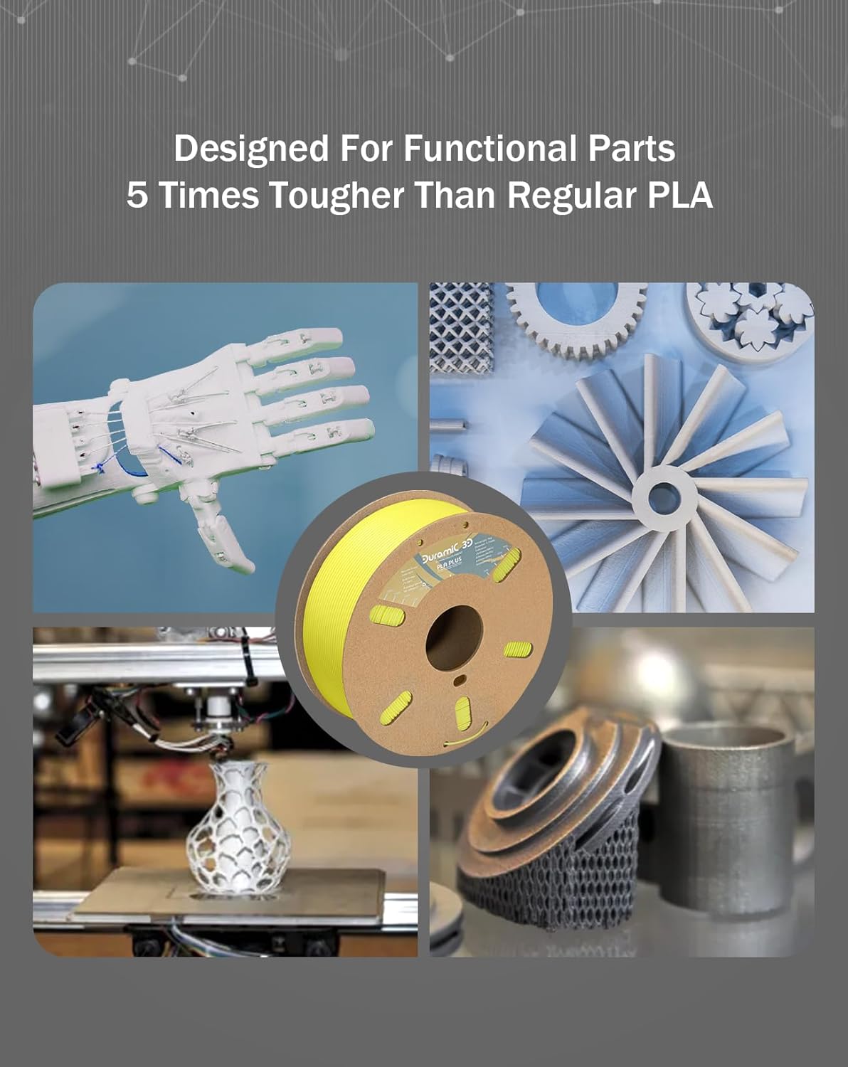 DURAMIC 3D PLA+ Filament 1.75mm 1Kg Light Yellow, PLA Plus Filament 1Kg Spool(2.2lbs) Tougher and Stronger, Dimensional Accuracy Probability +/- 0.02mm