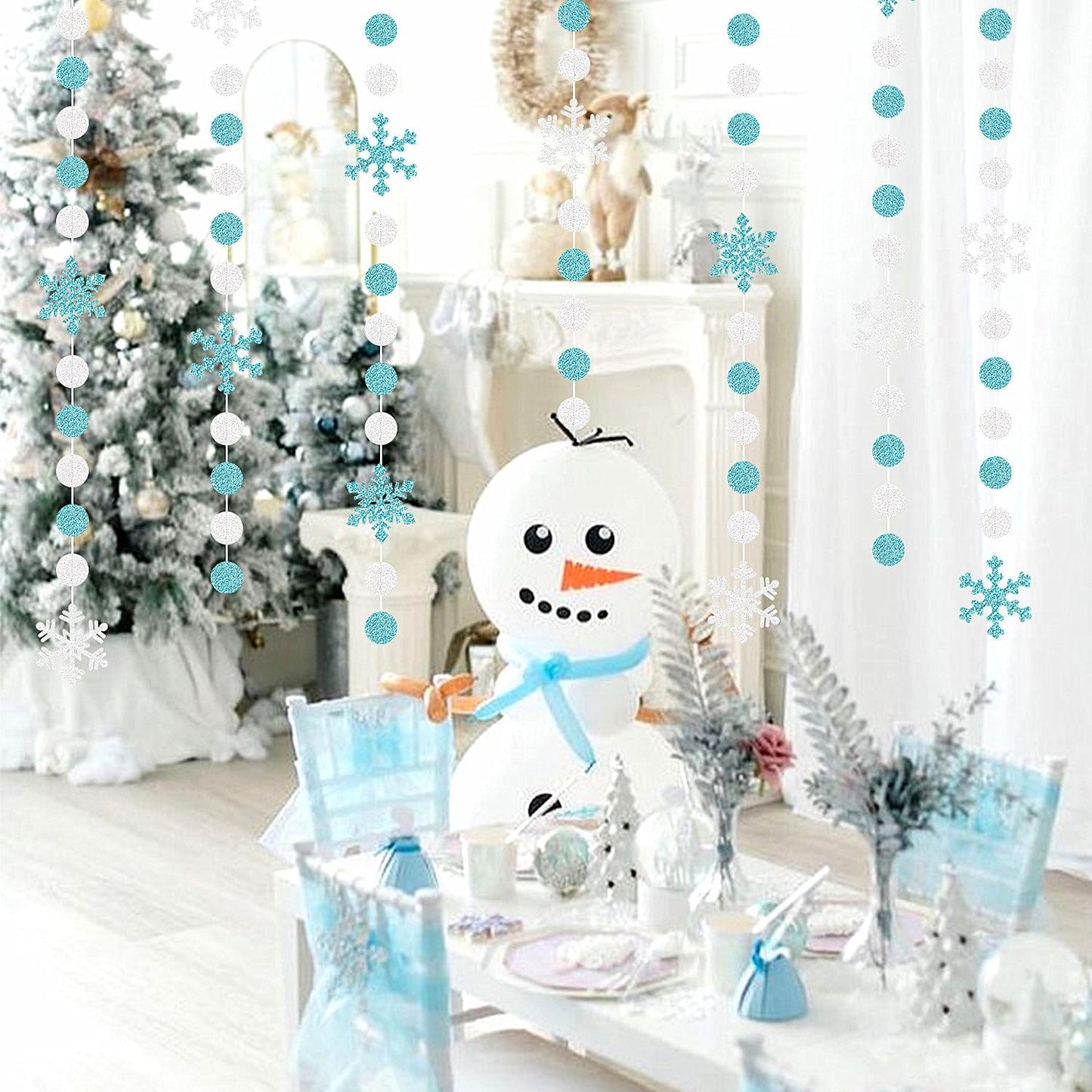 Snowflake-Snow Teal-Silver Christmas Party-Decorations Garland - 58Ft White Winter Wonderland Frozen Hanging Paper Streamers Banner,Birthday Wedding Baby Bridal Shower New Year Supplies Decor Ouruola