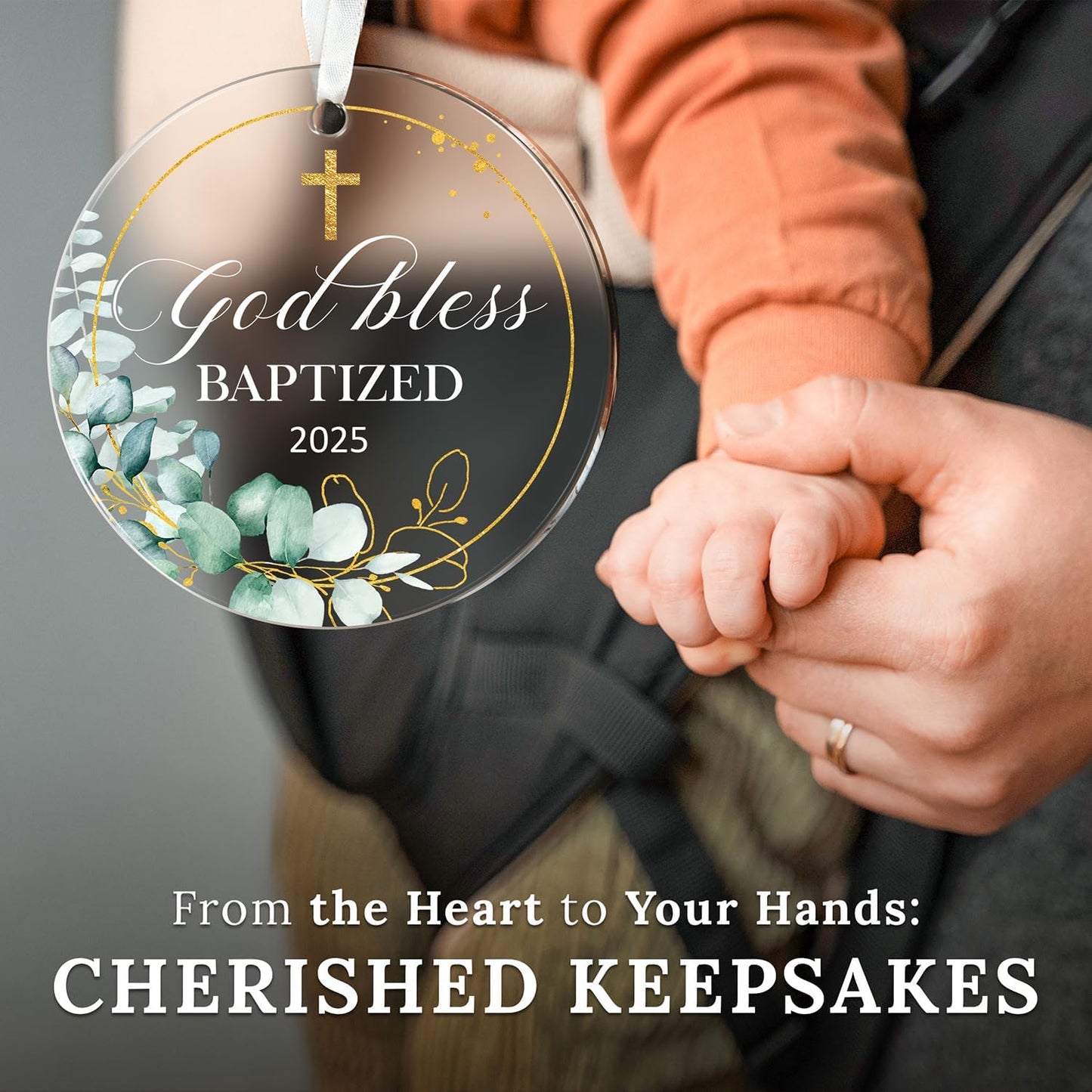 HEXMOZ God Bless Baptized Ornament 2025 - Christian Easter Baptism Gifts for Boys, Girls, Adults - Cross Christening Gift for Baby Boy Girl Godson Goddaughter - Acrylic Christmas Keepsake Decoration