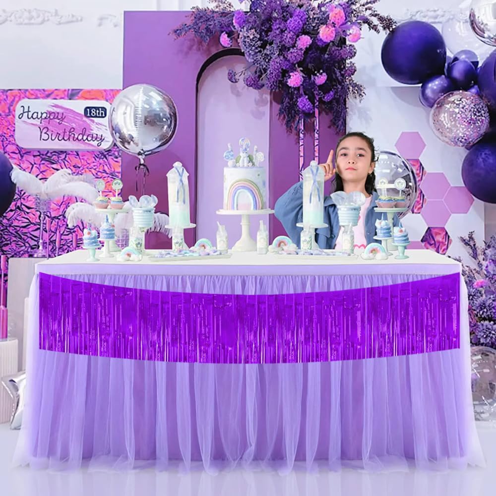 BEISHIDA 3 Packs 30 Feet Metallic Foil Fringe Garland Tinsel Streamers,Shiny Purple Wall Hanging Tinsel Fringe Banners for Wedding Birthday Party Decoration Halloween Christmas New Year