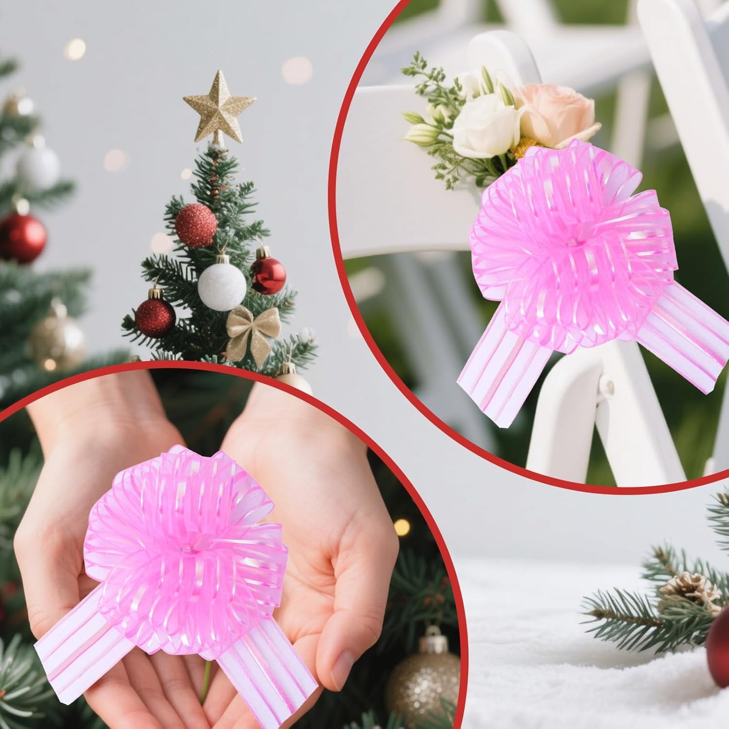 12 Pcs 6 Inch Large Organza Pull Bow Ribbon – Elegant Gift Bows for Wedding Decorations, Christmas Wrapping, Birthday Parties, Car Decor, Gift Baskets, and Valentine's Day Packaging(Pink)