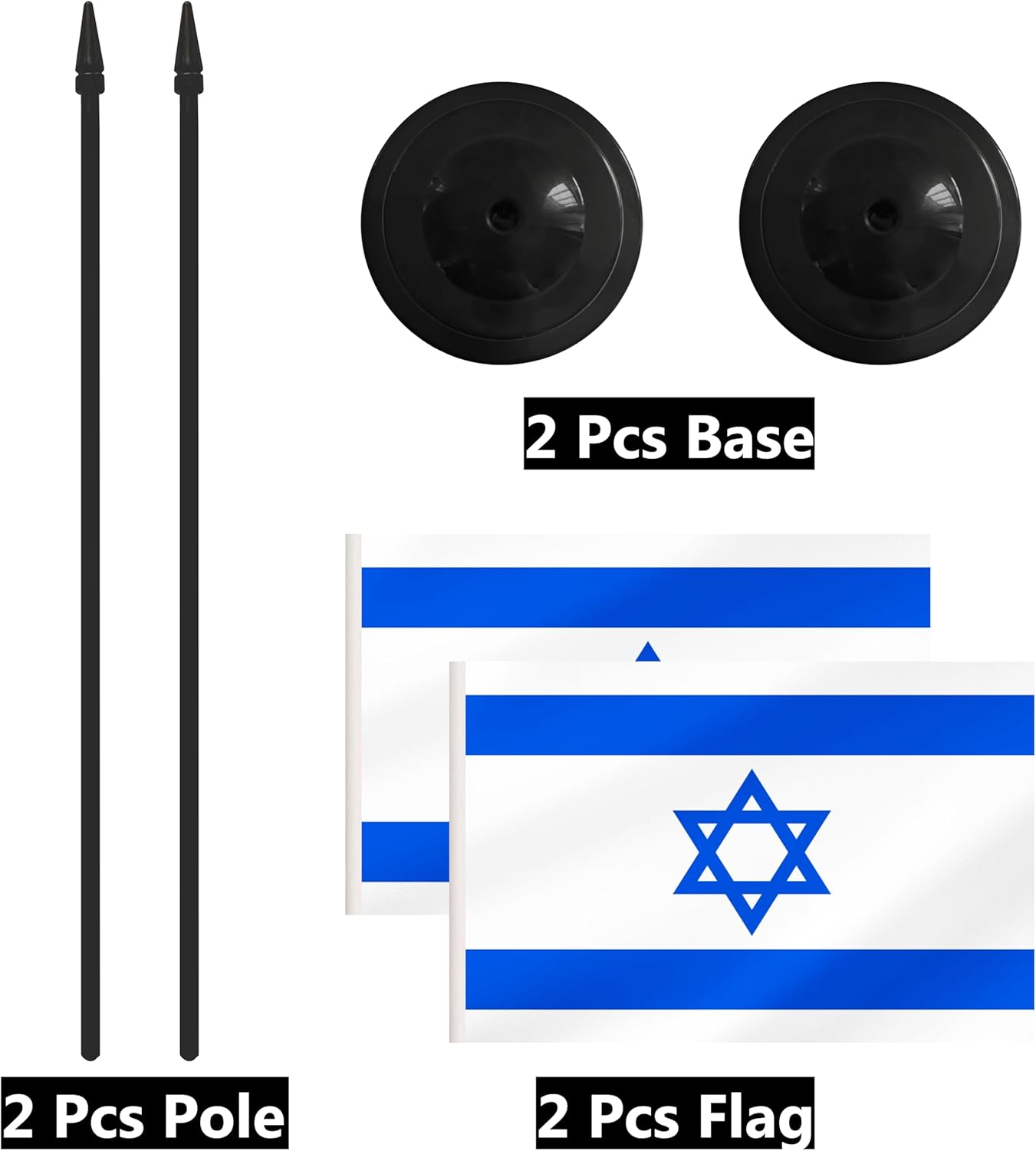 2 Pack Israel Desk Flag Set, Israeli Desktop Small Miniature Table Office Flag with 12" Black Pole and Black Base, Offices, Classroom, Home, Festival Decoration (Israel)
