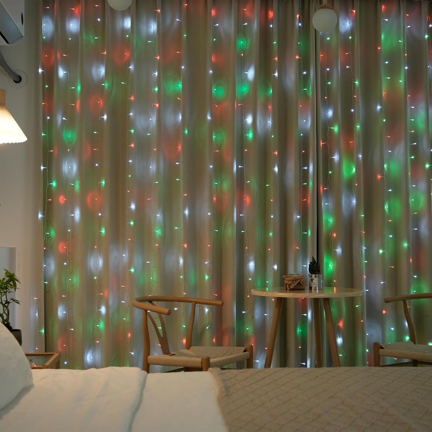 JMEXSUSS 300LED Red White and Green Christmas Curtain Lights with Remote, Indoor Christmas String Lights Plug in, Christmas Window Hanging Lights for Bedroom Wall Party Yard Outdoor Decor, 9.8x9.8ft