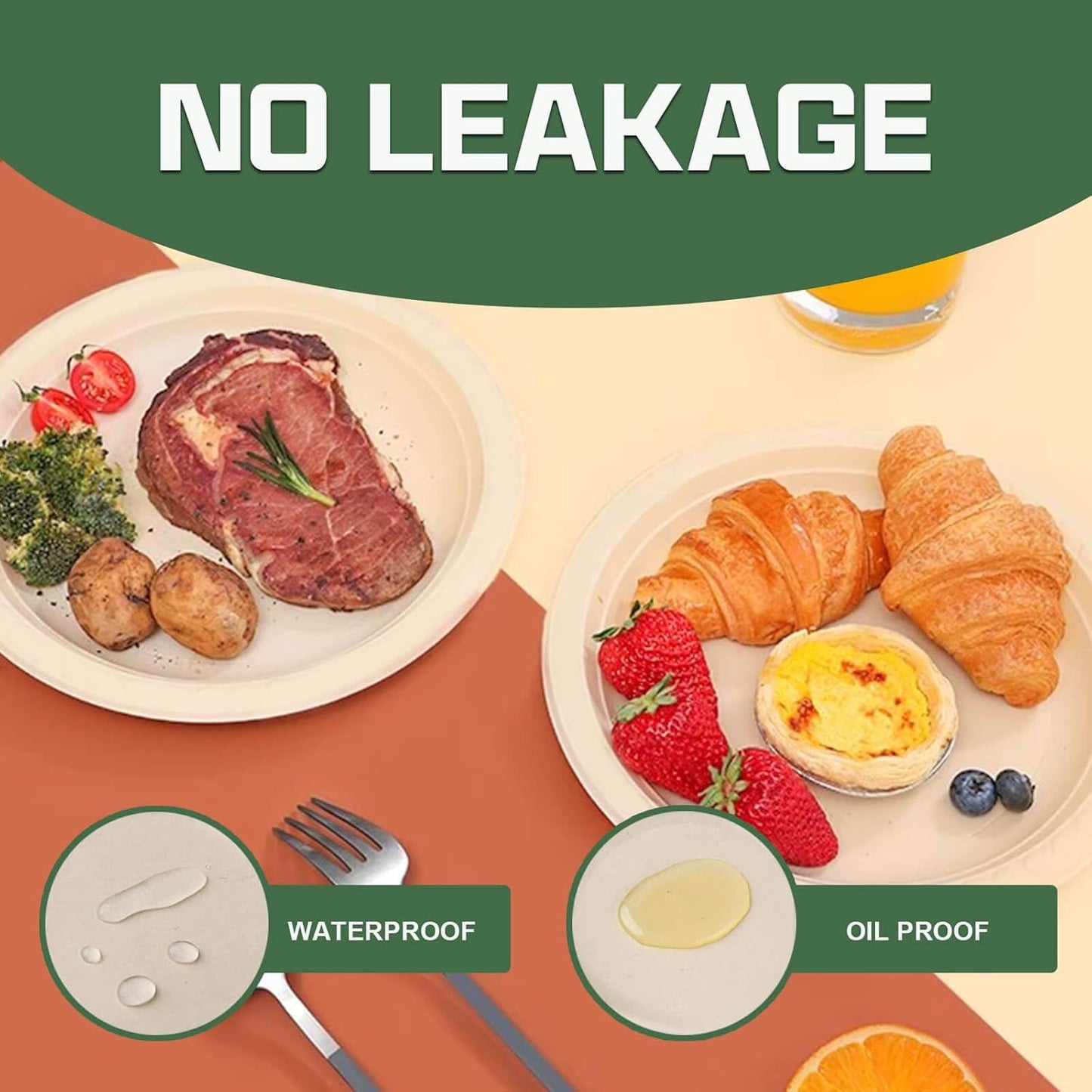 Disposable Paper Plates, 6 inch Heavy Duty Paper Plate, Soak and Cut Proof, Natural Biodegradable Bagasse Plates for Microwave, Dinner, Party, Picnic,50 Pack