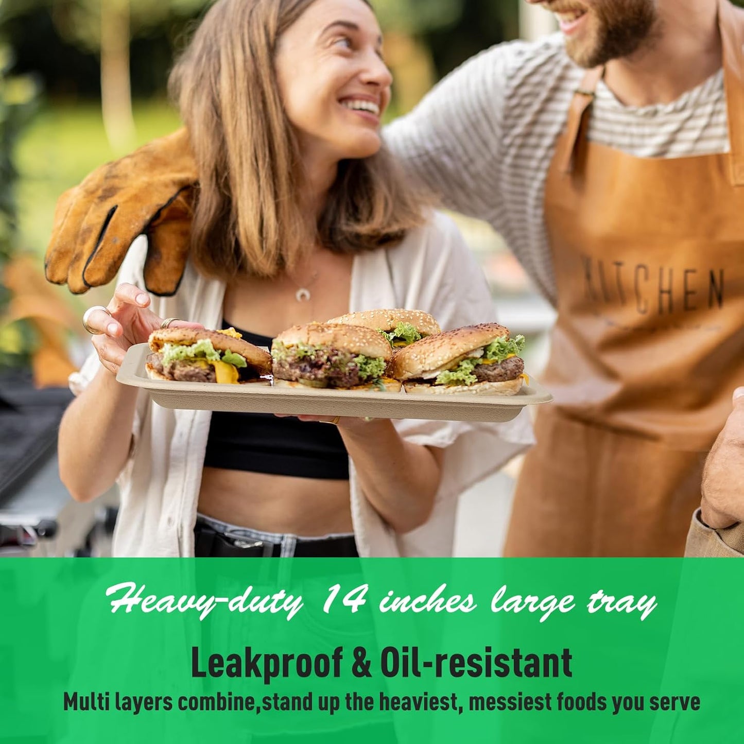 Gezond 100 Pack 14 Inch Disposable Food Trays Eco-Friendly Heavy-Duty Large Paper Plates Compostable Sugarcane Platters for Crawfish, BBQ, Seafood Boil Party Supplies Natural