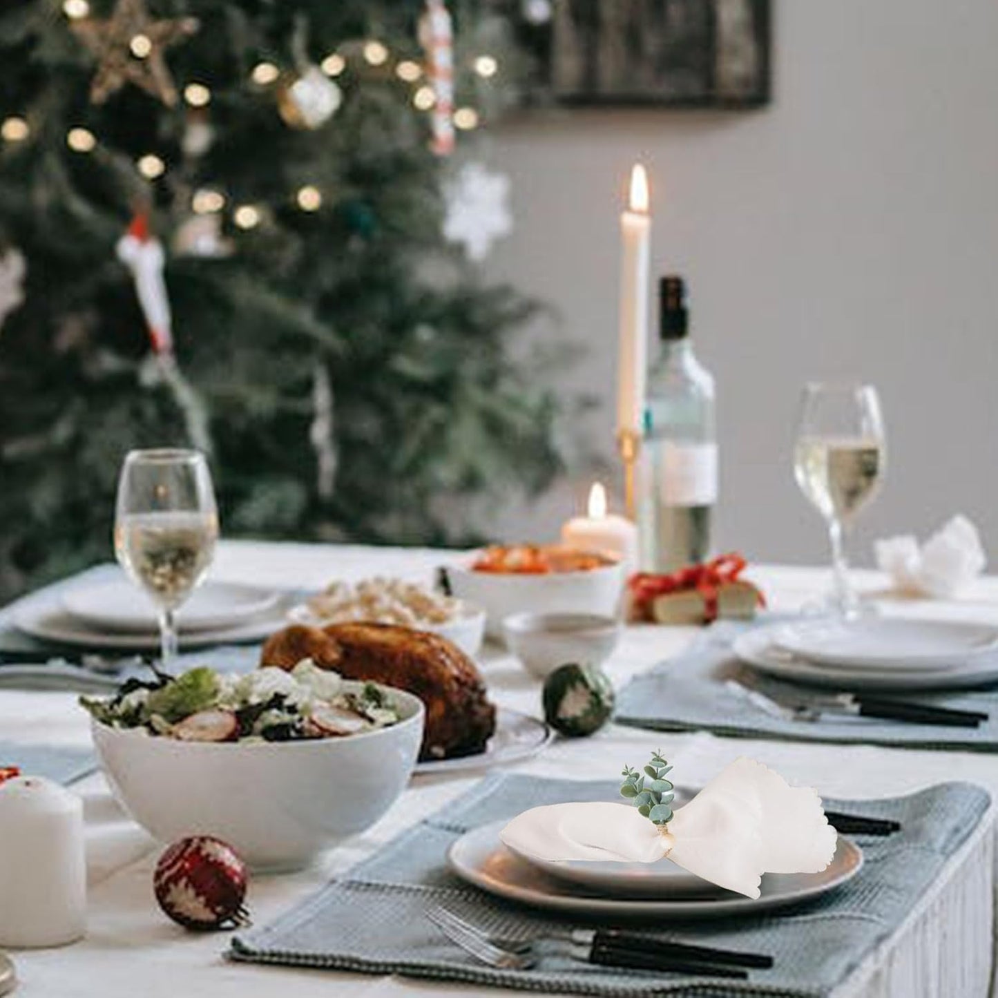 Defined Deco Napkin Rings Set of 6, Boho Green Leaf Napkin Rings for Spring Summer, Thanksgiving Christmas,