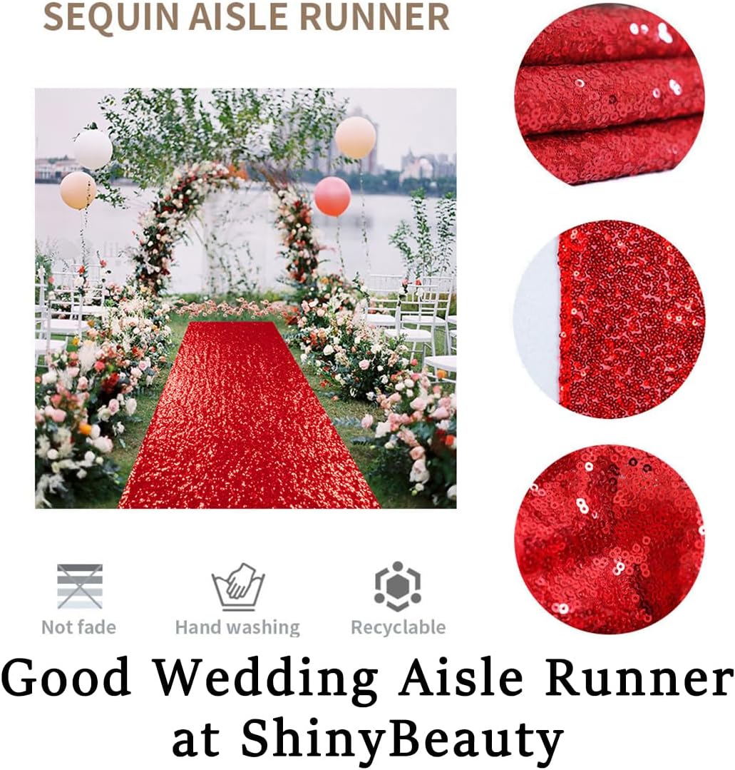 ShinyBeauty Red Sparkle Wedding Aisle Runner, 4x20ft Glitter Carpet for Church, Indoor/Outdoor Events & Bridal Shower Decor