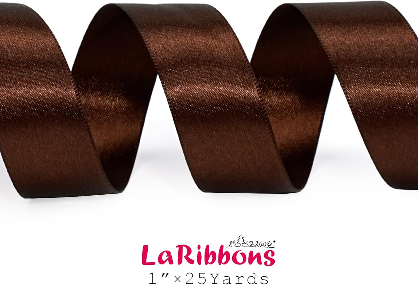 LaRibbons Brown Ribbon 1 Inch 25 Yards Luxury Double Faced Friar Brown Silk Ribbon for Flower Bouquet Crafts Gift Wrapping Wedding Party Decoration
