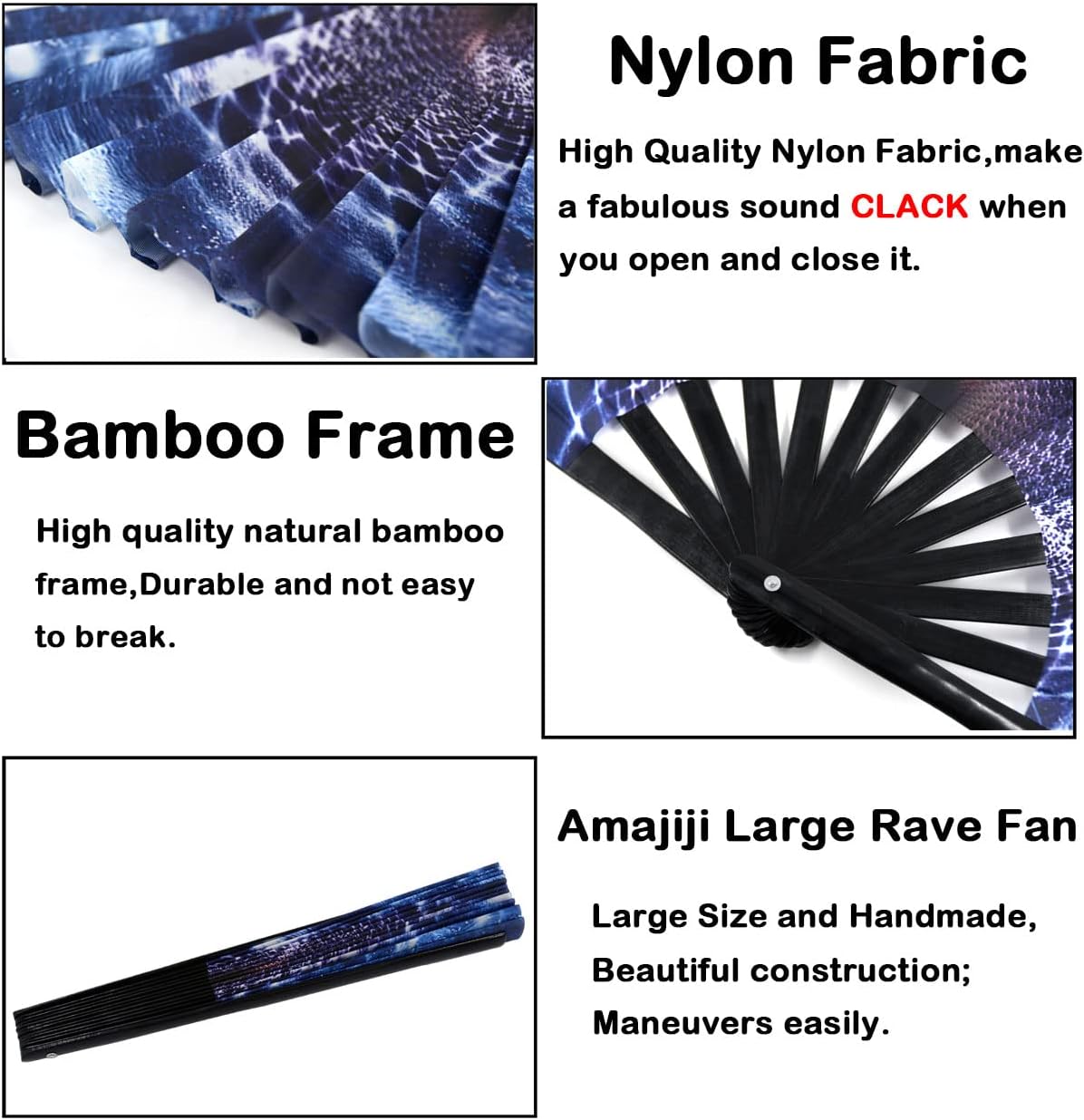 Amajiji Large Folding Hand Rave Fan Popping Fan for Line Dancing Clacking Fans for Boots On The Ground Dance,Party,Decoration,Festival (Fantasy starry sky)