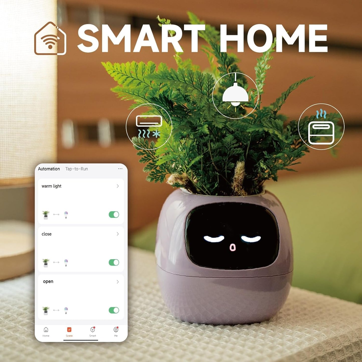 Smart pet Planter Robot Guidance on Plant Care with Emojis, Adorable Plant Companion with Rich Gesture Interaction, Neat Desk Setup Gift (Purple)