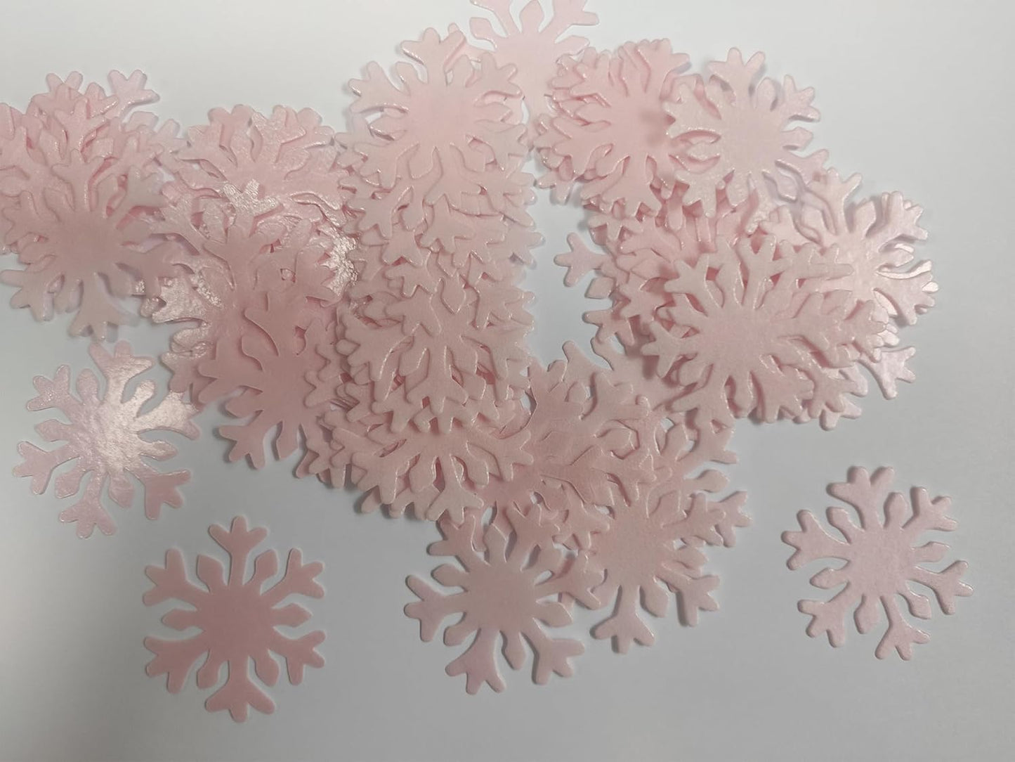 50pcs Edible Pink Snowflakes for Cake Decorating Cupcake Toppers for Christmas Winter frozen Theme Birthday Party Decorations
