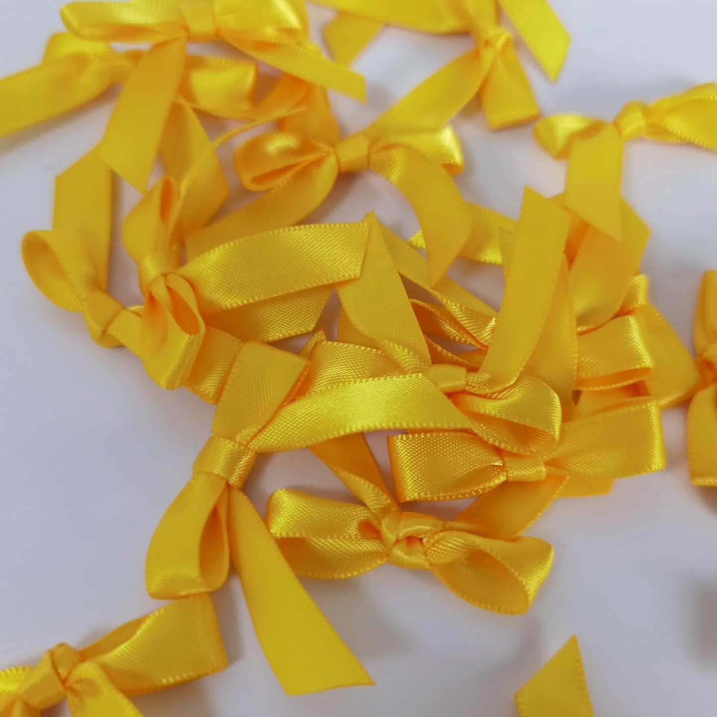 50pcs 1-1/2" Mini Yellow Satin Ribbon Bows Without Twist Ties for Crafts Gift Wrapping Packing Christmas Decoration (Yellow)