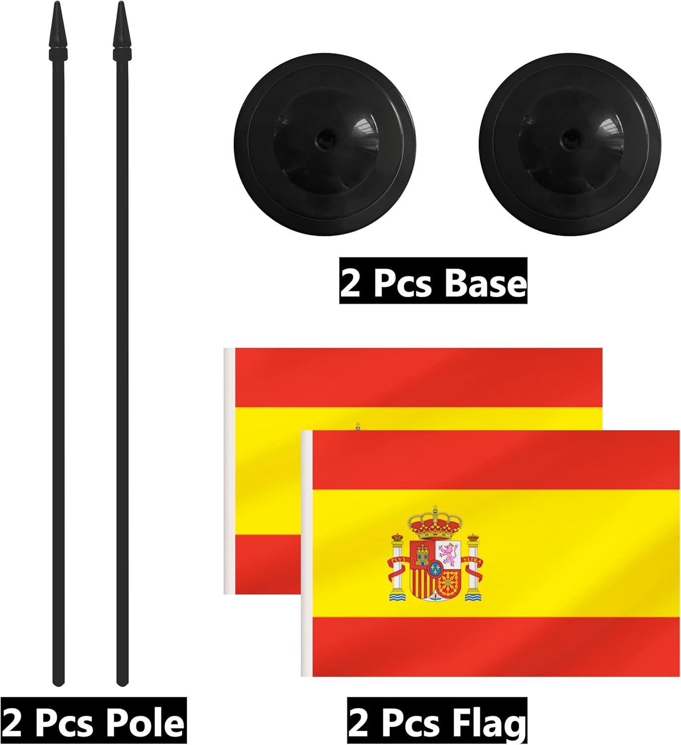 2 Pack Spain Desk Flag Set, Spanish Desktop Small Miniature Table Office Flag with 12" Black Pole and Black Base, Offices, Classroom, Home, Festival Decoration (Spain)