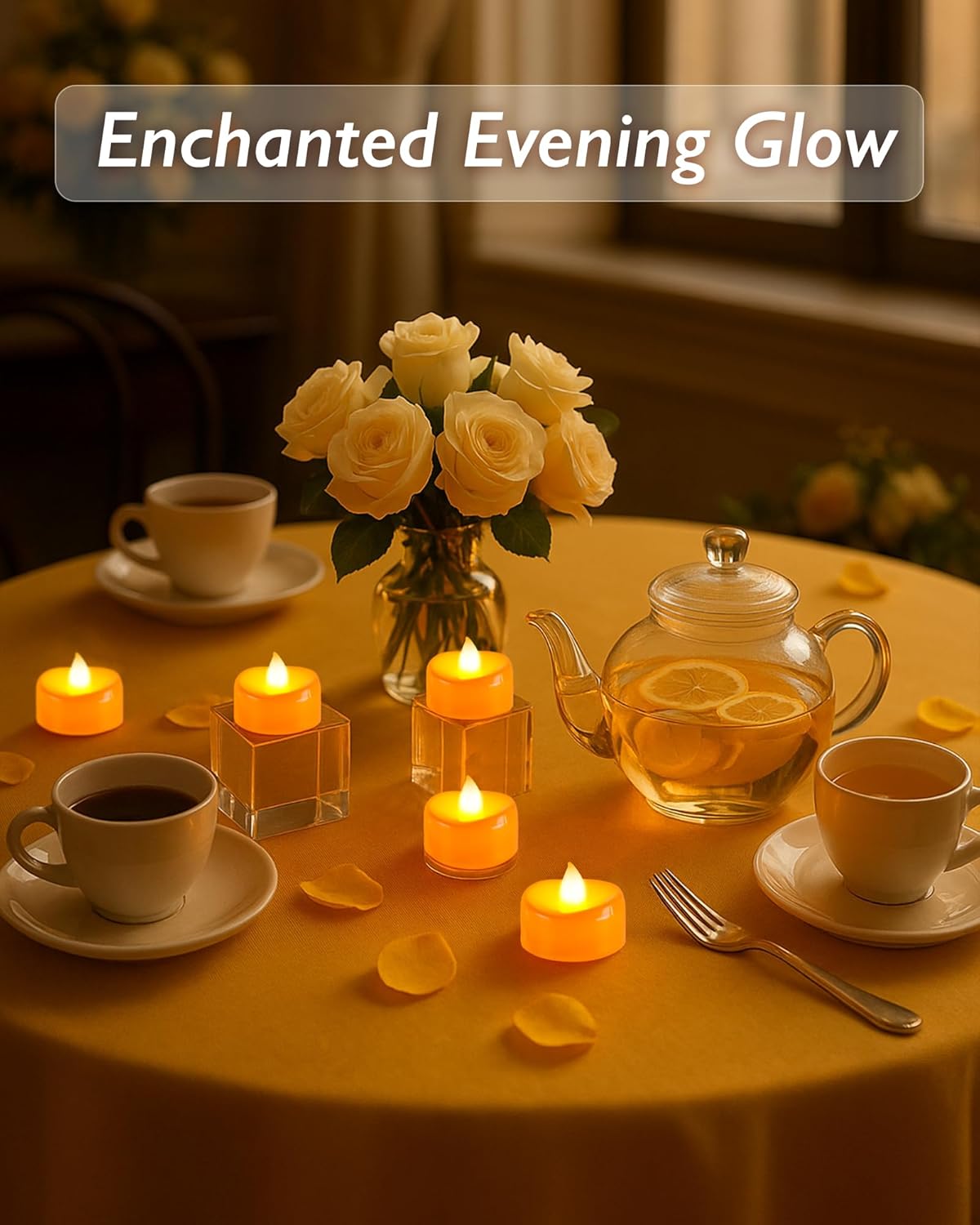 Raycare Orange LED Tea Lights Battery Operated, 200+Hour Flickering Votive Candles,Realistic Fake Flameless Tea Lights for Wedding Party Halloween Thanksgiving Christmas Decorations, 24 Pack