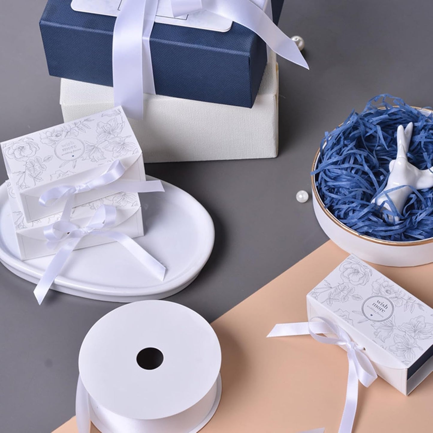 1/2" x 50 Yards White Satin Ribbon Single Faced Fabric Ribbons for Gift Wrapping, Crafting, Bows Making, Sewing, Wedding, Home Decor