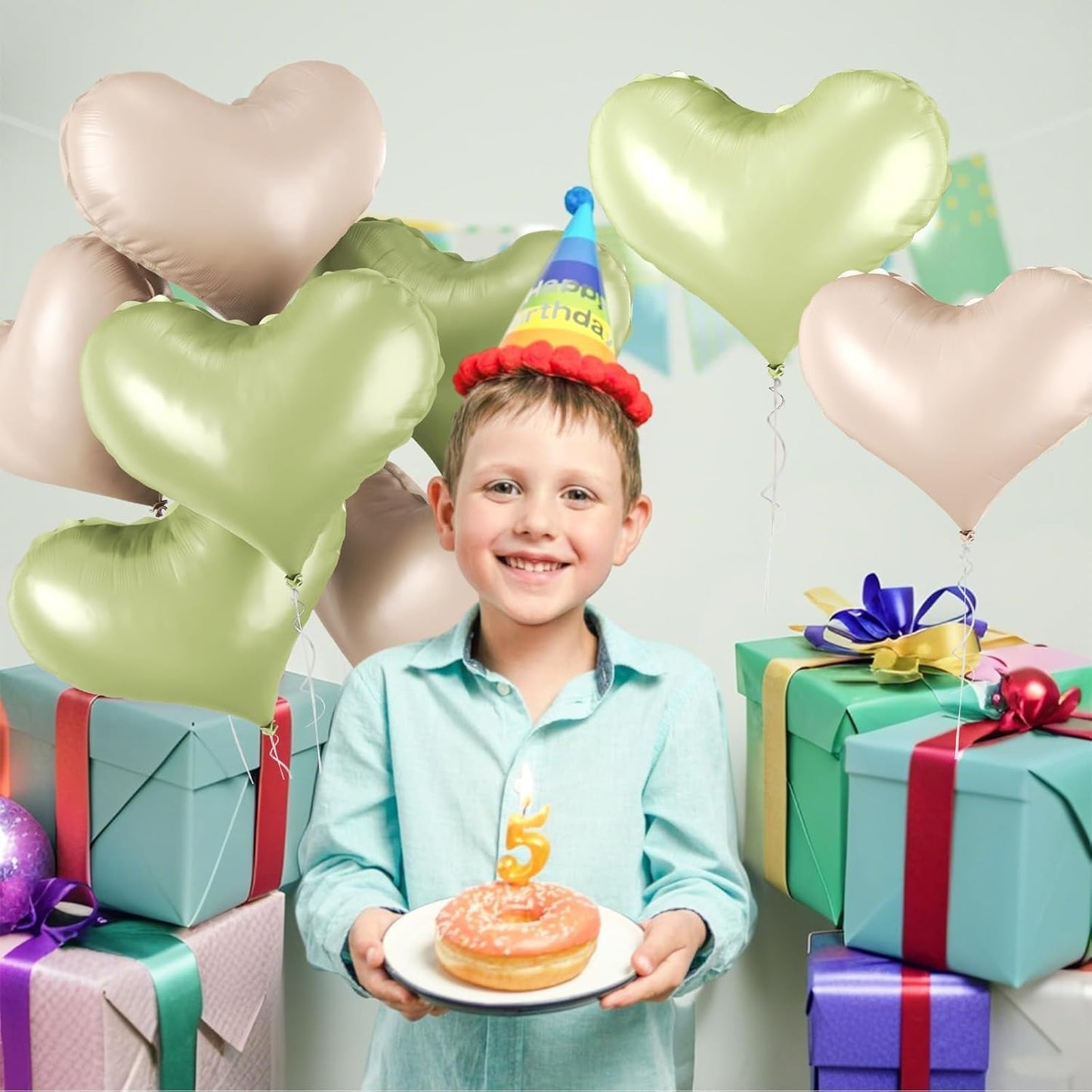 24 Inch Green and White Heart Balloons, Light Green Heart Shaped Foil Balloons, Cream White Helium Balloon for Boho Jungle Wedding Valentines Day Bridal Shower Anniversary Wedding Birthday Decorations