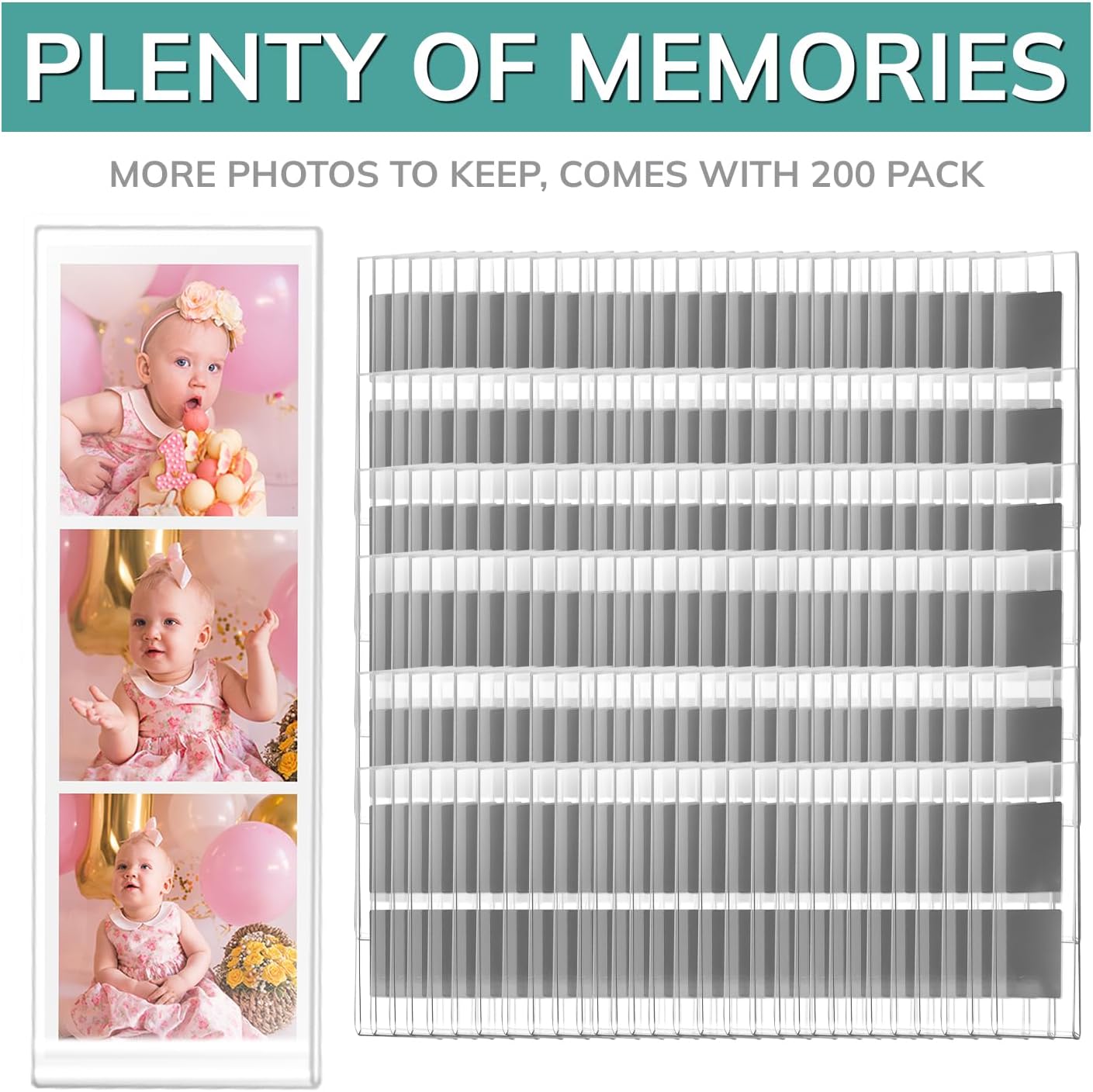 PBF Photo Booth Frames 2x6 Magnetic Picture Frames for Refrigerator | Clear Acrylic Frames for Photo Strips | Photo Holders for Fridge, Locker, Sign Holder (200-Pack)