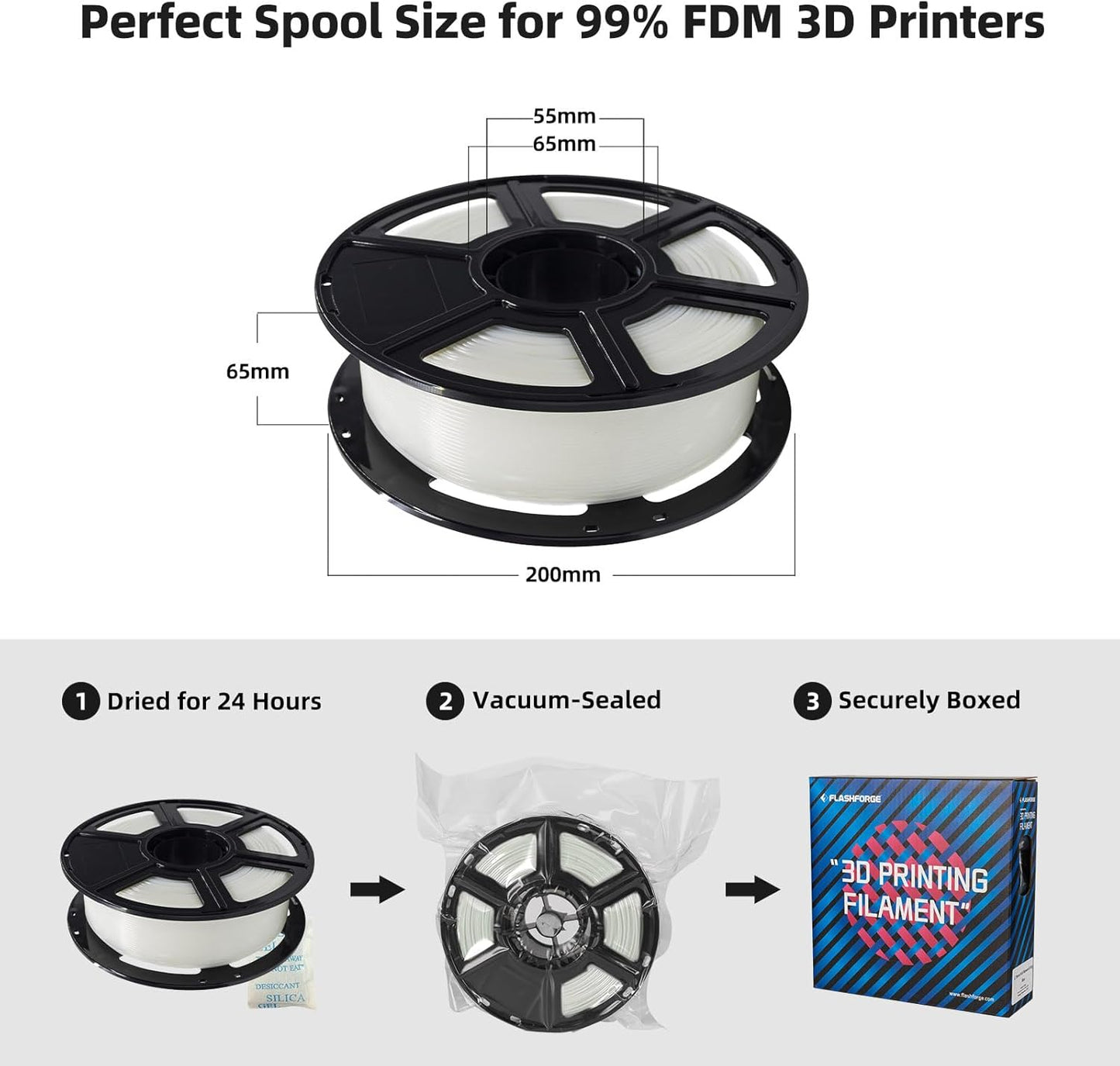 FLASHFORGE PLA Filament 1.75mm, 3D Printer Filament 1kg (2.2lbs) Spool, Dimensional Accuracy +/- 0.02mm, 3D Printing Filament Easy to Use and Fits for Most FDM 3D Printers (Natural)