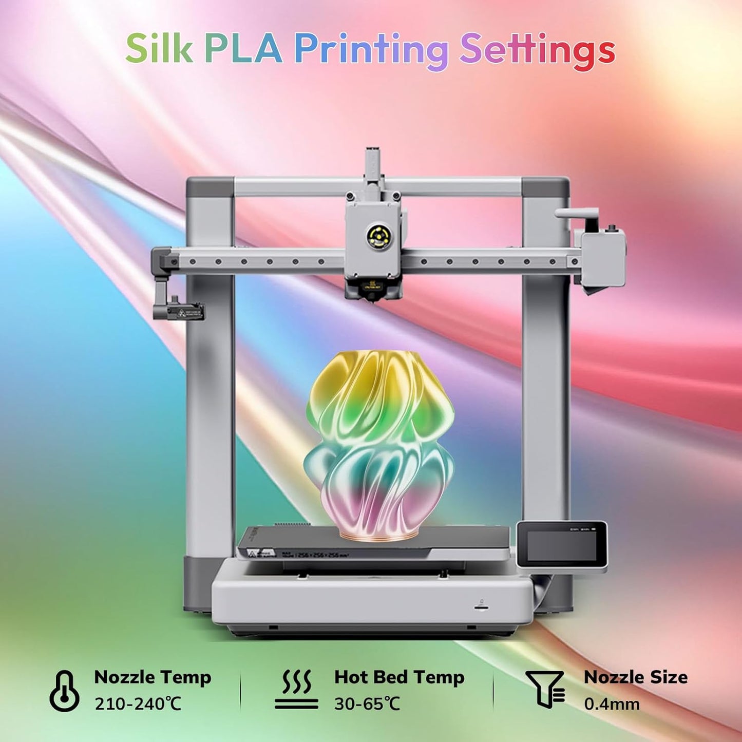 AMOLEN Silk PLA 3D Printer Filament, Shiny Multicolor Rainbow PLA Filament 1.75mm, Gradient Color Change PLA 3D Printing Filament for Most FDM 3D Printer, Yellow Green Blue Pink, 1kg (2.2lbs)