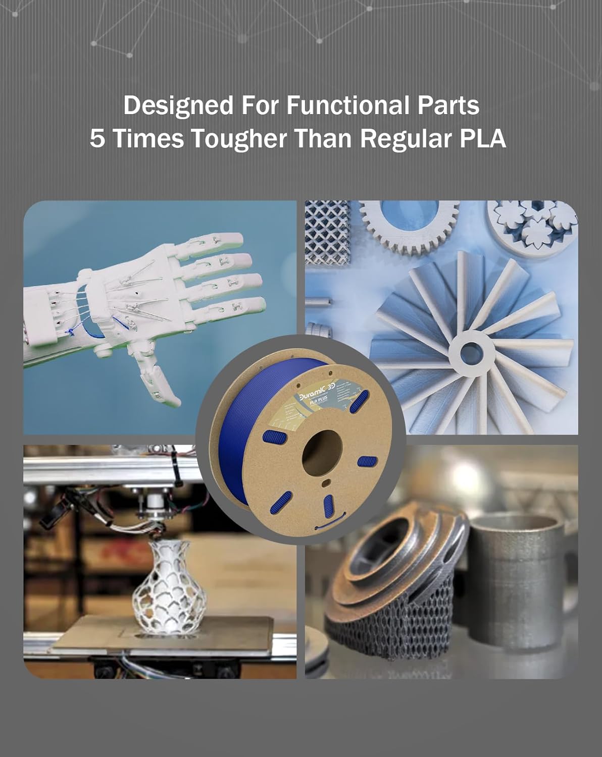 DURAMIC 3D PLA Plus Filament 1.75mm Blue Tougher and Stronger Dimensional Accuracy Probability +/- 0.02mm