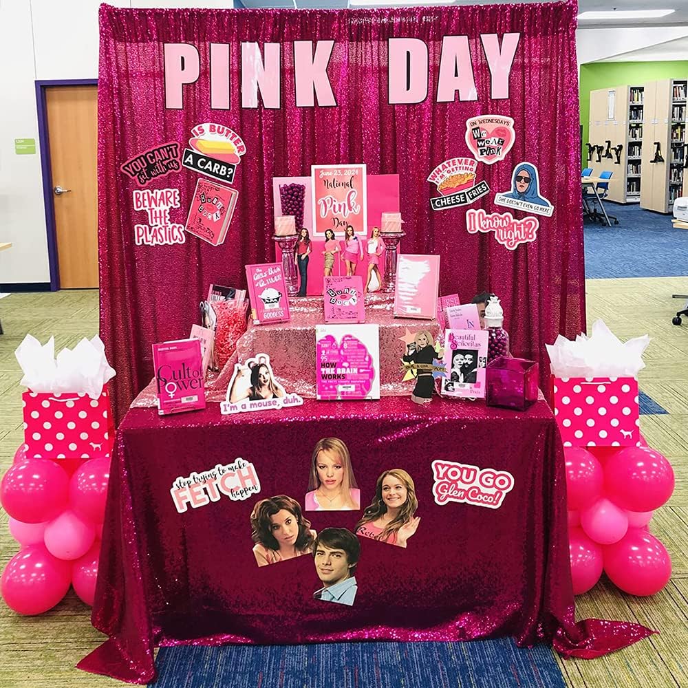 Sequin Backdrop Hot Pink 8ft x 8ft Glitter Photo Booth Backdrop for Birthday Party Fuchsia