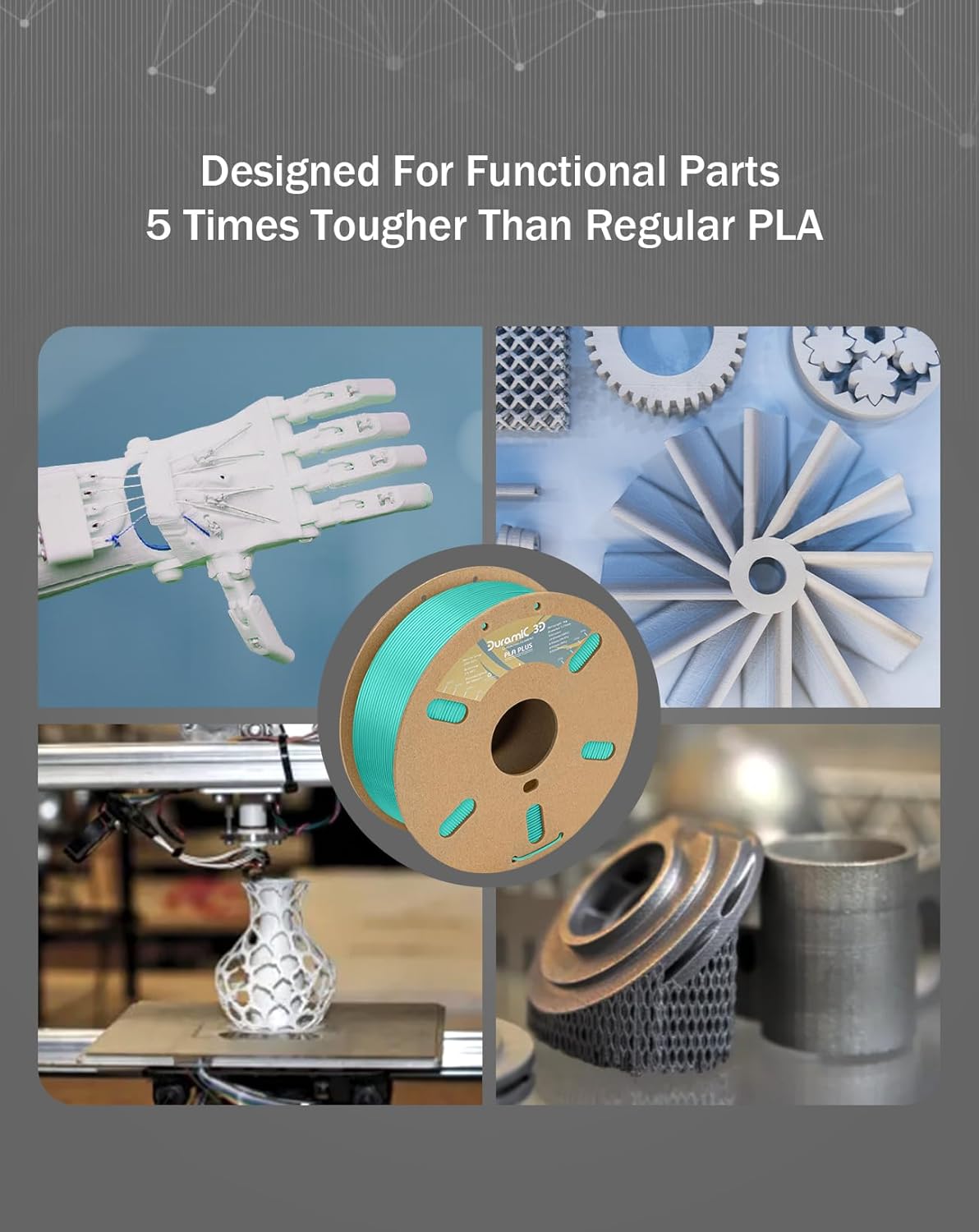 DURAMIC 3D PLA+ Filament 1.75mm 1Kg Cyanblue, PLA Plus Filament 1Kg Spool(2.2lbs) Tougher and Stronger, Dimensional Accuracy Probability +/- 0.02mm