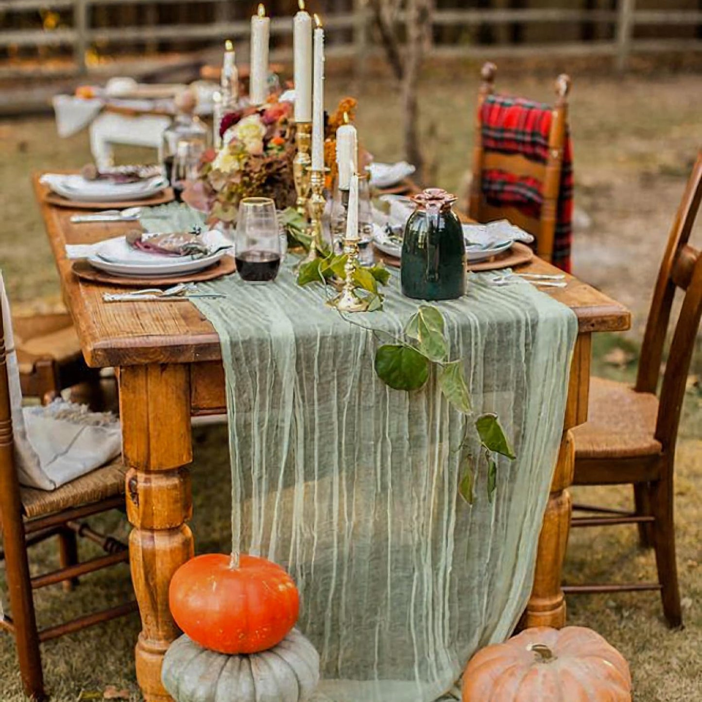 Hahuho Sage Green Cheesecloth Table Runner 10ft, Gauze Boho Rustic Table Runners for Wedding Birthday Party Baby Shower Decorations(6 Pack , 35x120 Inches)