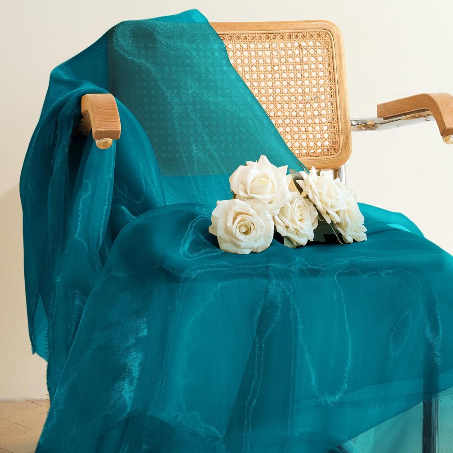 P Pothuiny Sheer Organza Fabric by The Yard, 3 Yards x 60 Inch Wide Bridal Teal Organza Tulle Fabric Roll Shiny Gauze Fashion Dress Sewing Craft for Wedding Party Decorations Backdrop