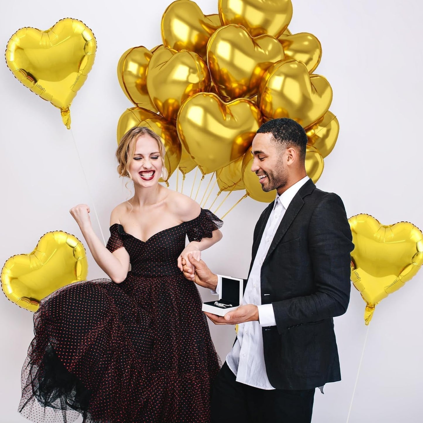 12 Pcs Heart Balloons, 18 inch Gold Heart Shaped Balloons, Big Helium Balloon, Love Foil Balloon for Wedding Baby Shower Anniversary Backdrop Valentine Party Decoration