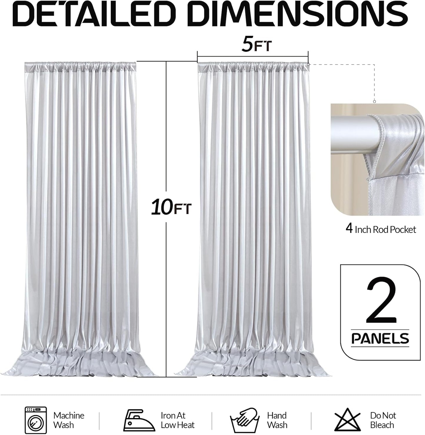 Silver Satin Backdrop Curtains 2 Panels - Glitter Photo Drapes for Baby Shower, 10x10FT Shimmer Back Drop Decor, Wrinkle Free for Birthday Party Prom Wedding Anniversary Background