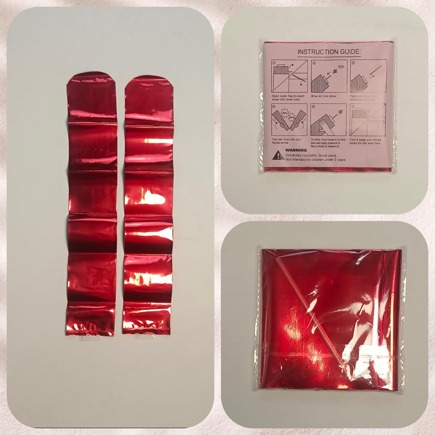 48pcs Round Head Boom Sticks Thunder Sticks Cheering Sticks Team Spirit Plastic Cheerleading Spirit Stick Clapper Inflatable Noise Maker Sports Supply (Metallic red)