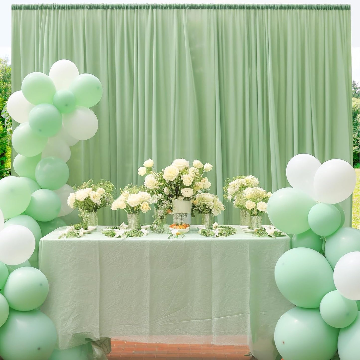 10x10 Green Tulle Backdrop Curtains for Parties, Sheer Backdrop Curtain Wedding Photo Background Drapes for Baby Shower Photography Birthday Party