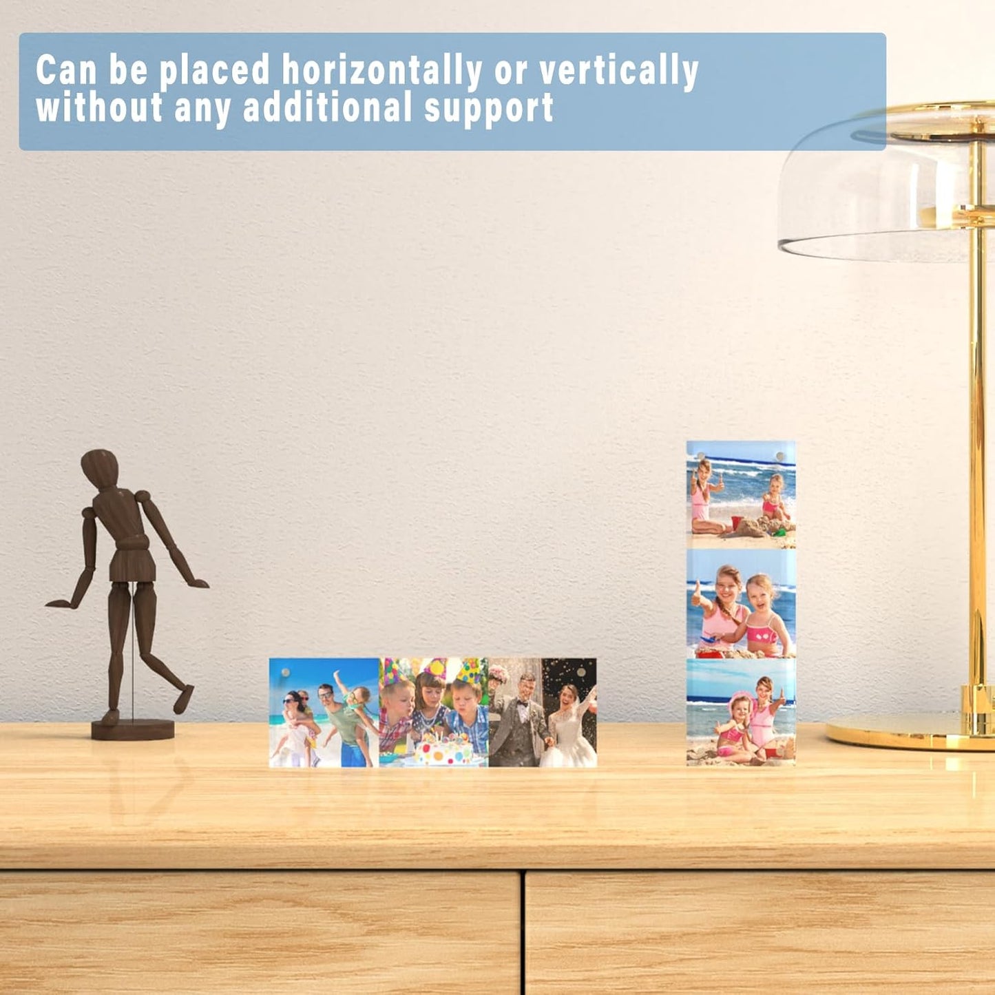 HELPLEX 3 Pack 2x6 Acrylic Picture Frames, 20mm Thicker Frameless Clear Double Sided Magnetic Frame, Free Standing Desktop Display Stand