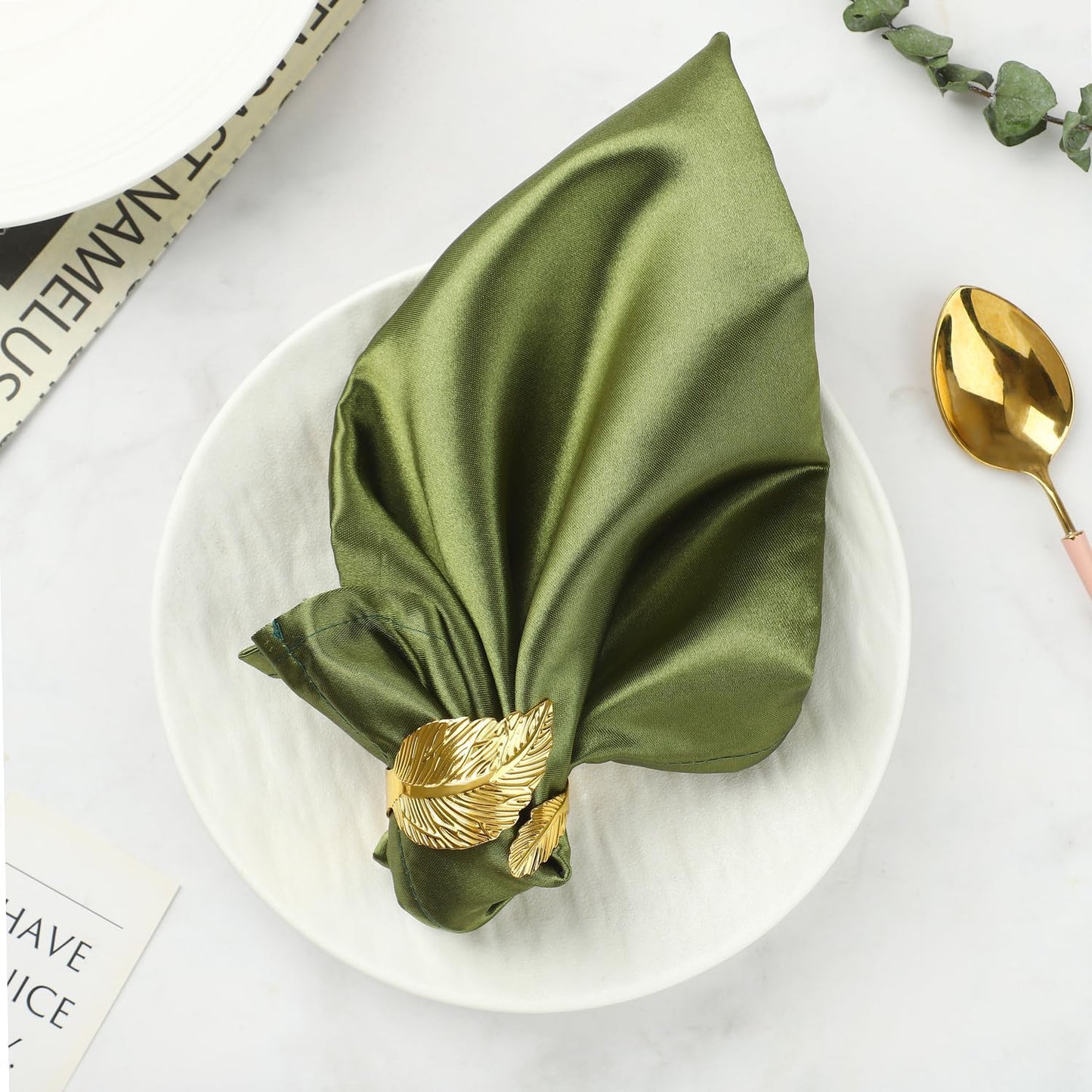 Gold Napkin Rings, Shiny Metal Napkin Rings Set of 12, Study Leaf Shaped Table Decor, Stylish Fall Napkin Ring Bulk for Christmas, Easter, Wedding, Party, Elegant Table Settings Gift Ideas