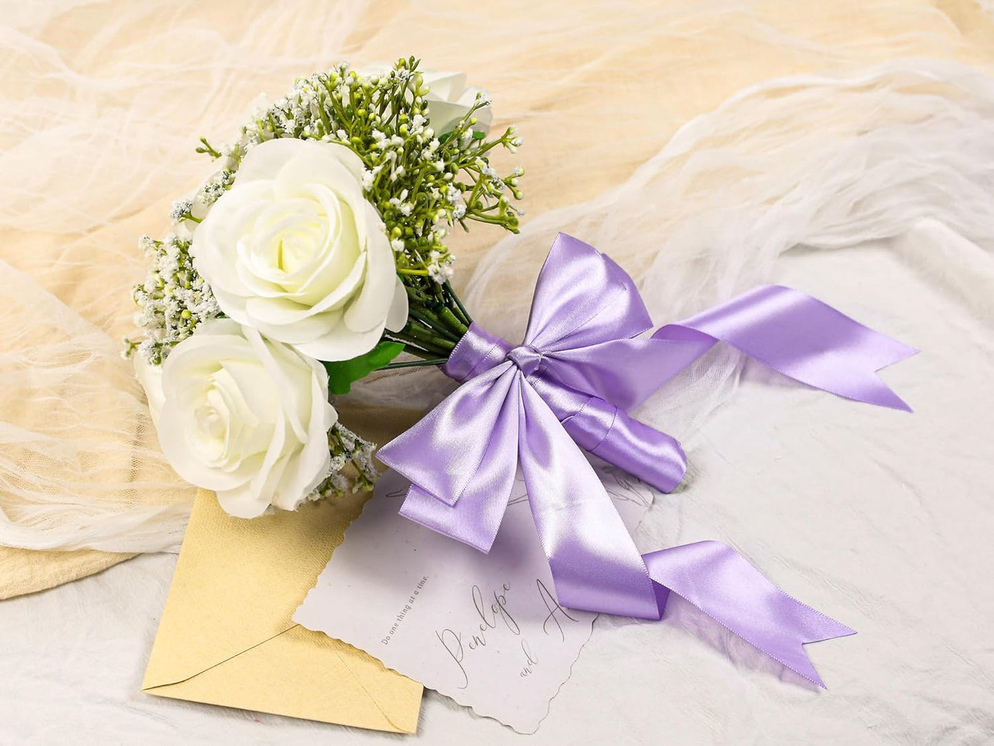 Light Purple Satin Ribbon 1-1/2 inch X Continuous 50 Yards, Single Face Polyester Ribbon Perfect for Gift Wrapping, Flower Bouquet, Wedding Decor, Crafts, Bow Making, Sewing and More