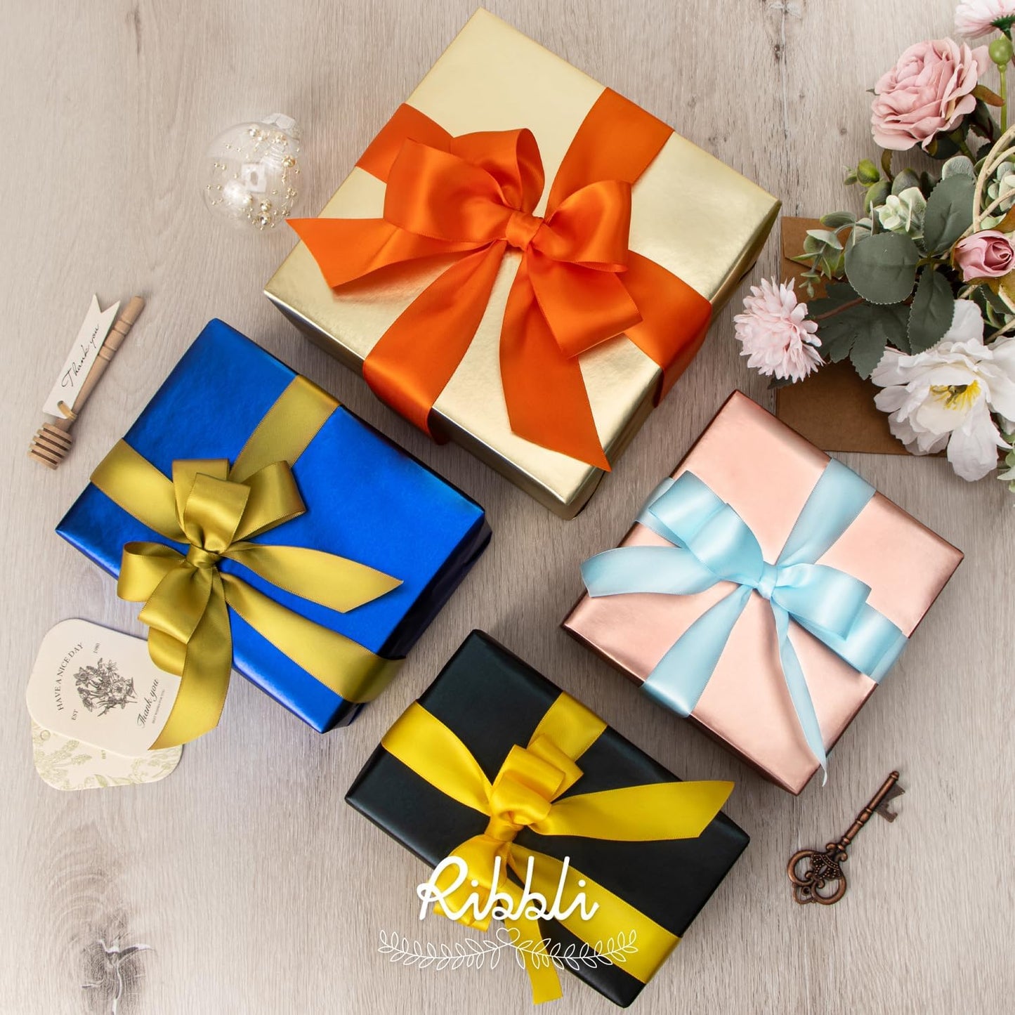 Ribbli Light Blue Baby Blue Double Faced Satin Ribbon,1-1/2” x Continuous 25 Yards,Use for Bows Bouquet,Gift Wrapping,Wedding,Floral Arrangement