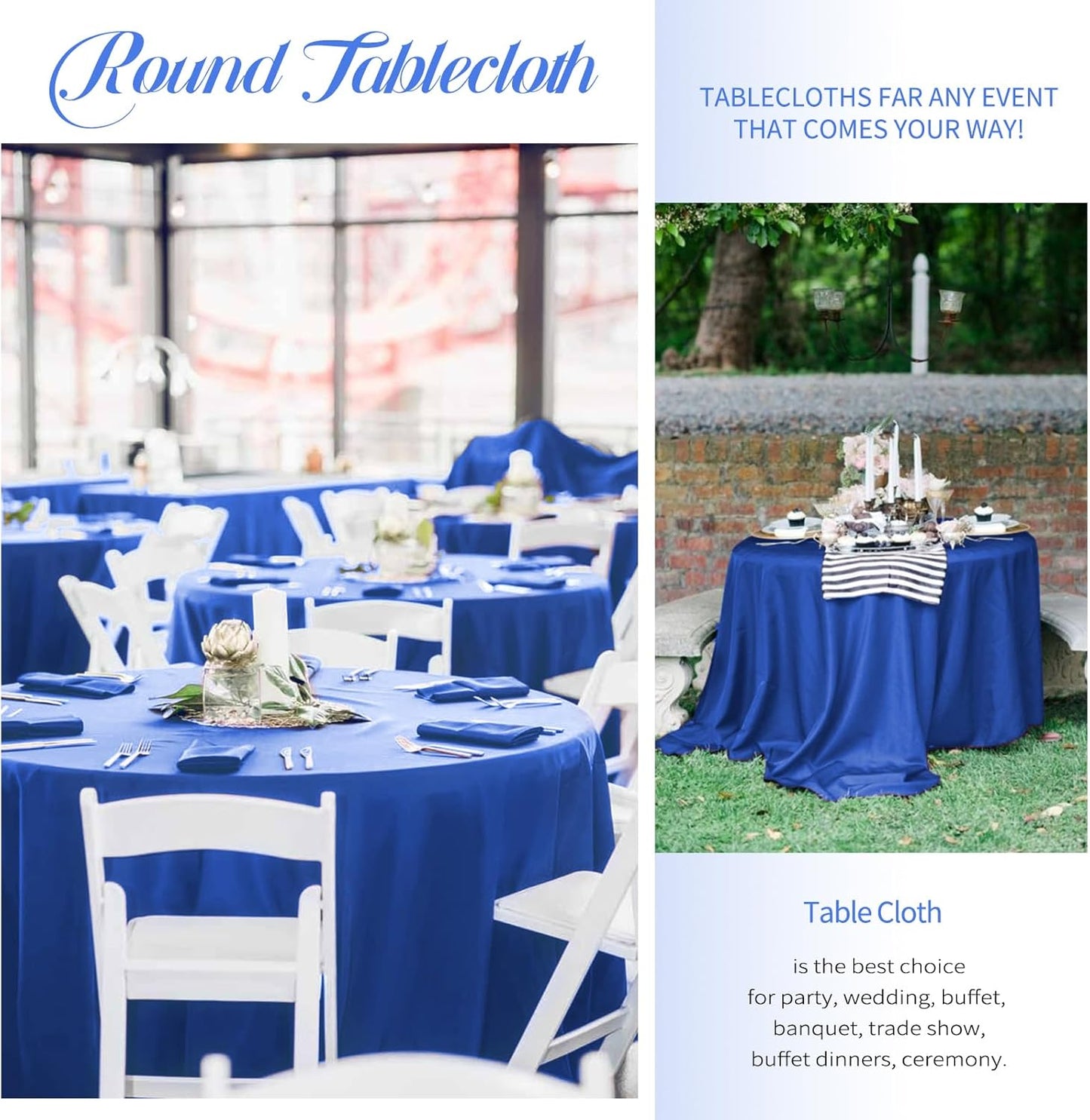 6 Pack Round Tablecloths - 90 Inch, Royal Blue Polyester Table Cover for Round Table, Stain and Wrinkle Resistant Washable Fabric Table Cloth, Polyester Tablecloth for Wedding Banquet Parties