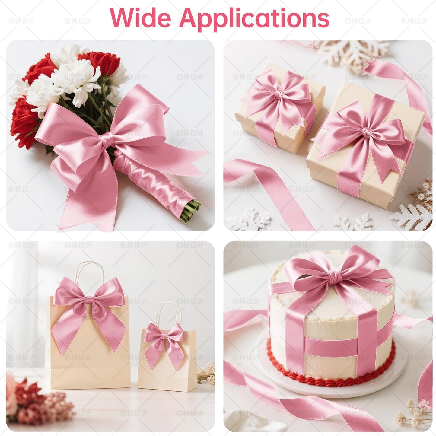 Pink Satin Ribbon 1 Inch Wide x 50 Yards, Double Faced Polyester Ribbon for Gift Wrapping, Wedding Decor, DIY Bows and Party Supplies