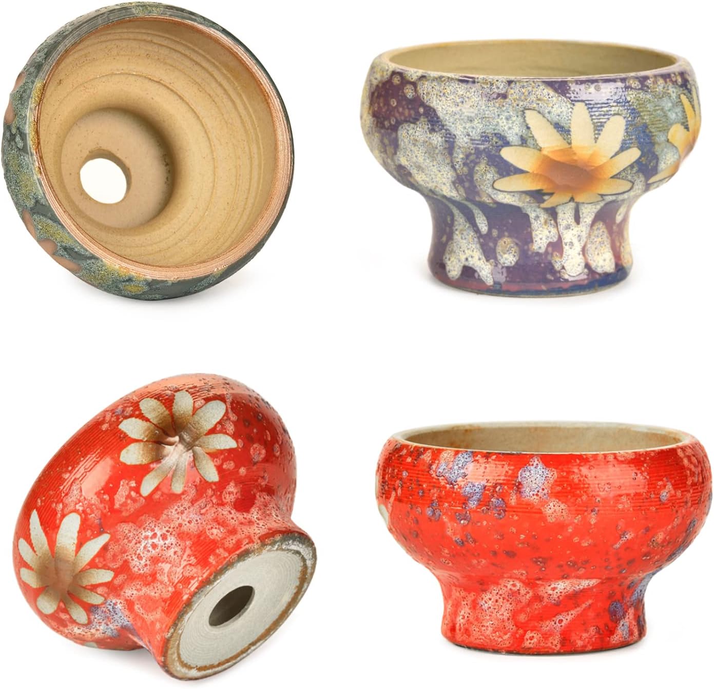 Sungmor Small Succulent Planters Set of 3, Beautiful Hand Crafted Ceramic Plant Pots Cute Cactus Pot, 4.9 Inch Flower Pots for Indoor Plants with Drainage, Desktop Windowsill Home Office Decor Pots