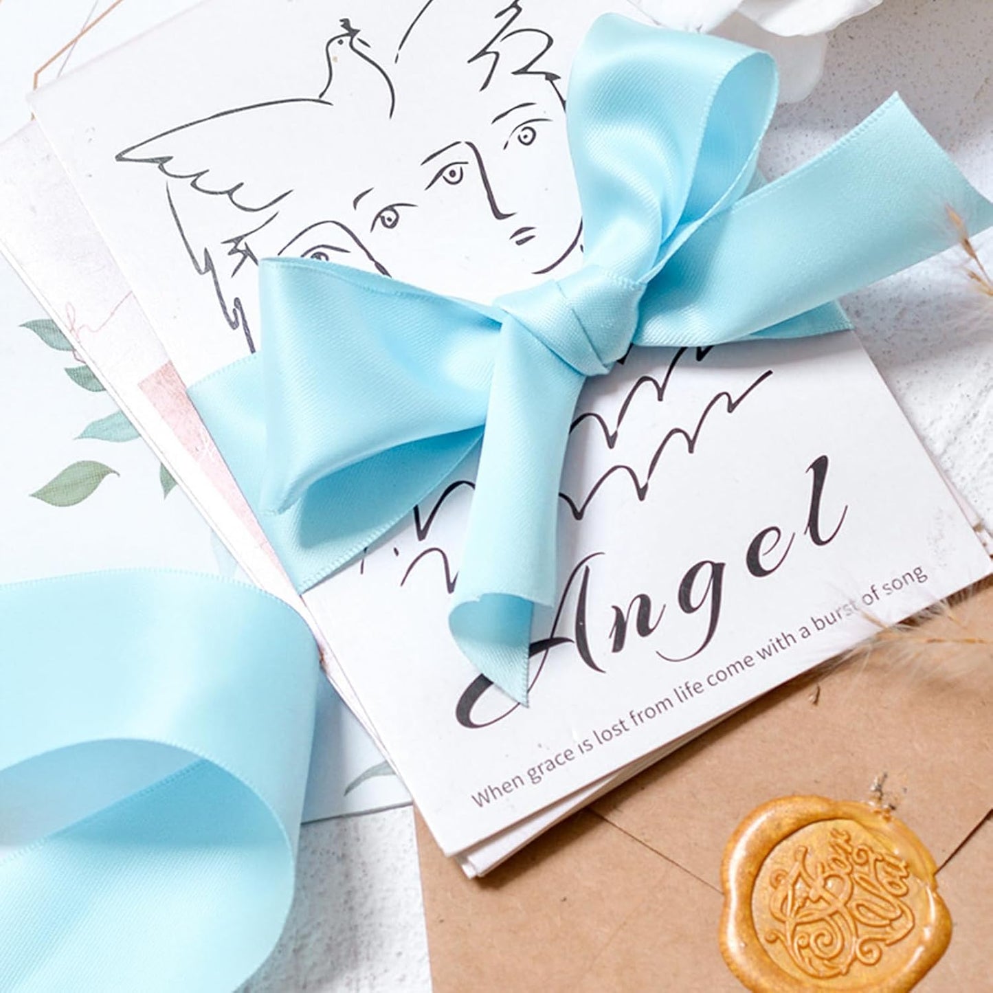 1-1/2 Inch Light Blue Satin Ribbon 50 Yards Solid Fabric Ribbons for Gift Wrapping, Crafts, Floral Arrangements, Wedding, Party, Holiday and Home Decor